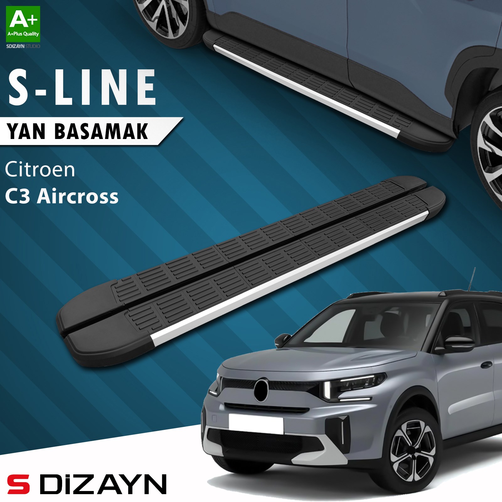 S-Dizayn Citroen C3 Aircross 2 S-Line Aluminyum Yan Basamak 183 Cm 2024 Üzeri A+ Kalite
