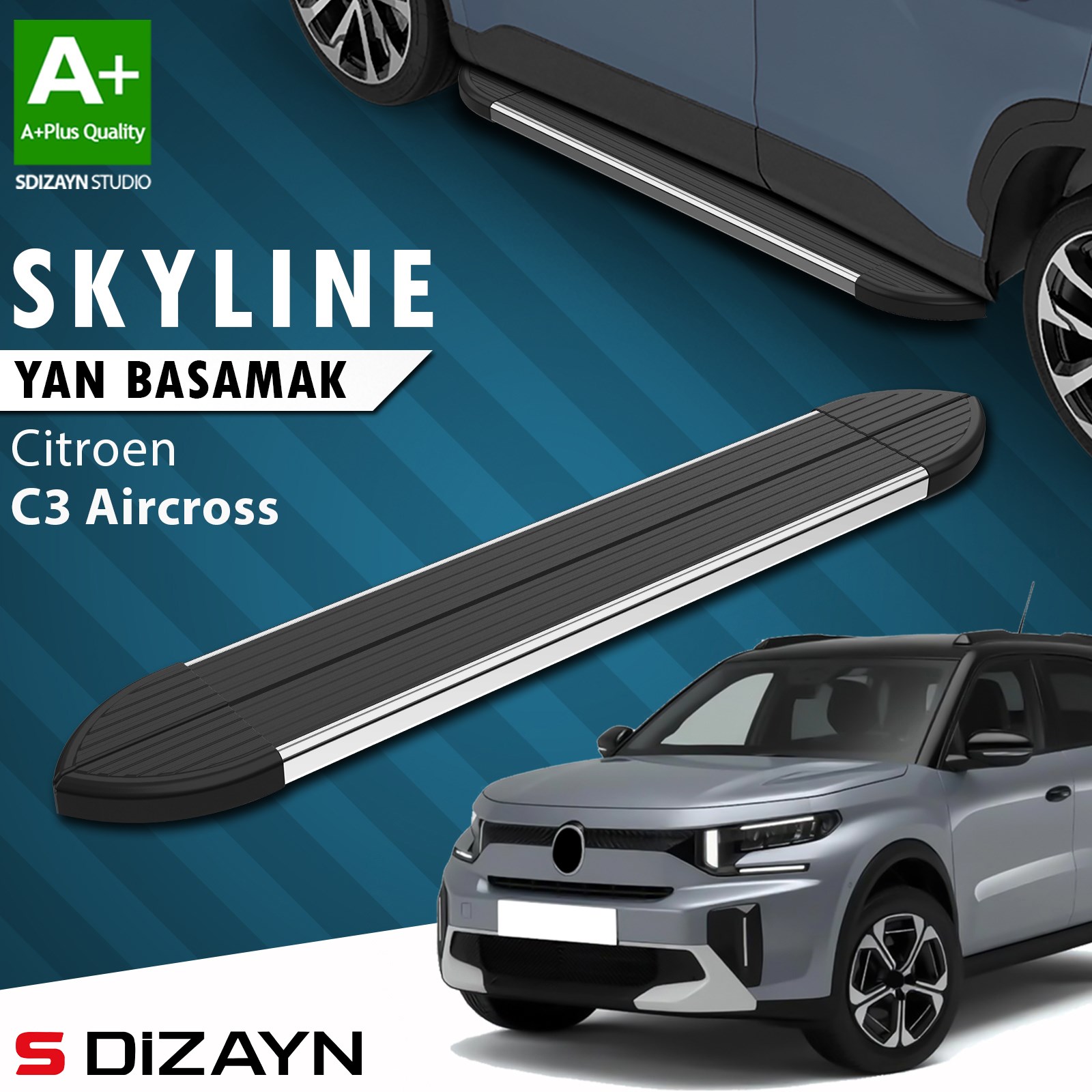 S-Dizayn Citroen C3 Aircross 2 Skyline Krom Yan Basamak 183 Cm 2024 Üzeri A+ Kalite