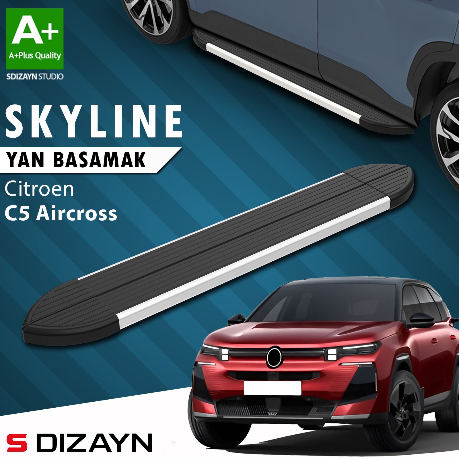 S-Dizayn Citroen E-C5 Aircross Elektrikli Skyline Aluminyum Yan Basamak 193 Cm 2024 Üzeri A+ Kalite