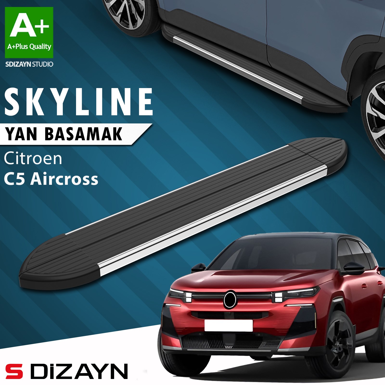 S-Dizayn Citroen E-C5 Aircross Elektrikli Skyline Krom Yan Basamak 193 Cm 2024 Üzeri A+ Kalite