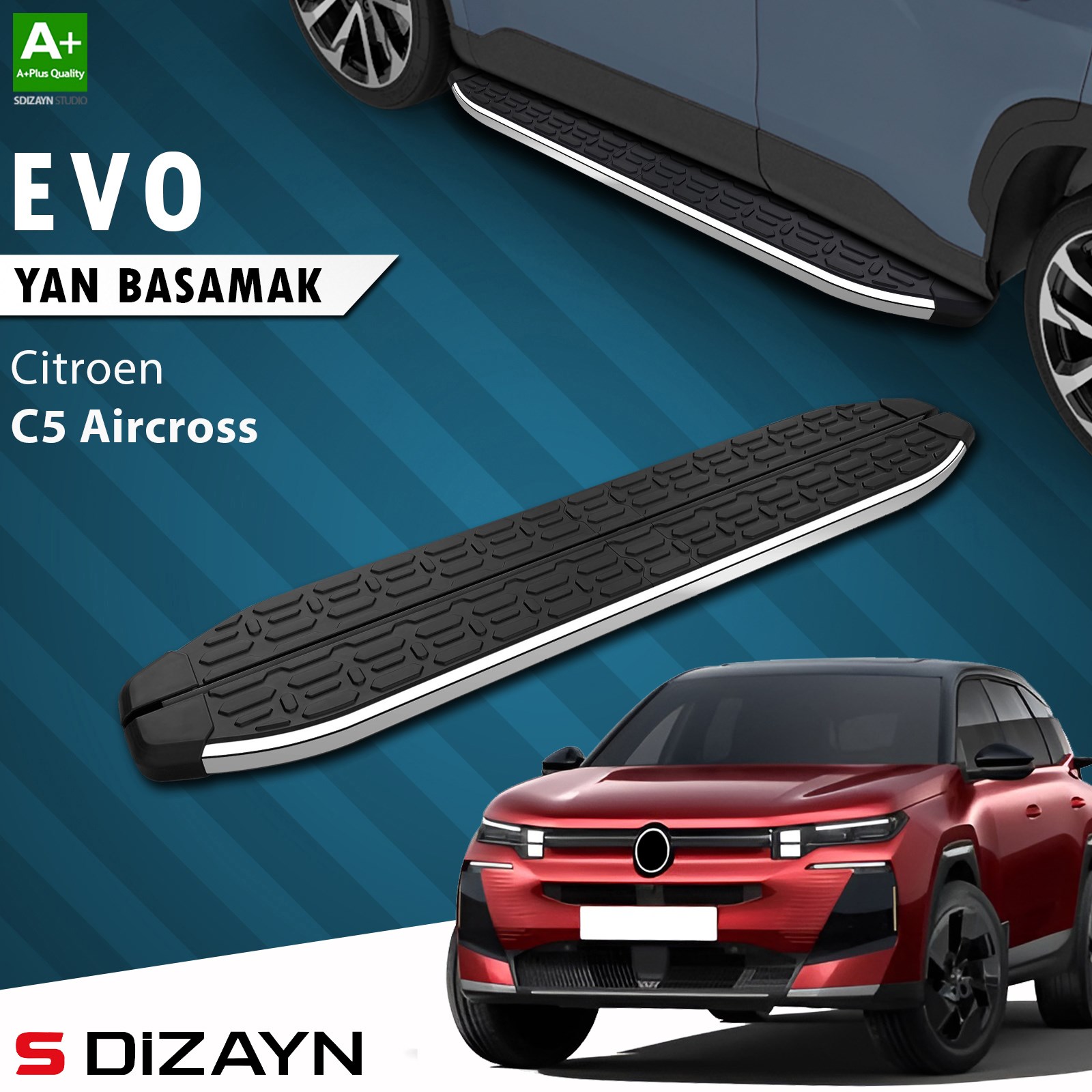 S-Dizayn Citroen E-C5 Aircross Elektrikli Evo Krom Yan Basamak 193 Cm 2024 Üzeri A+ Kalite