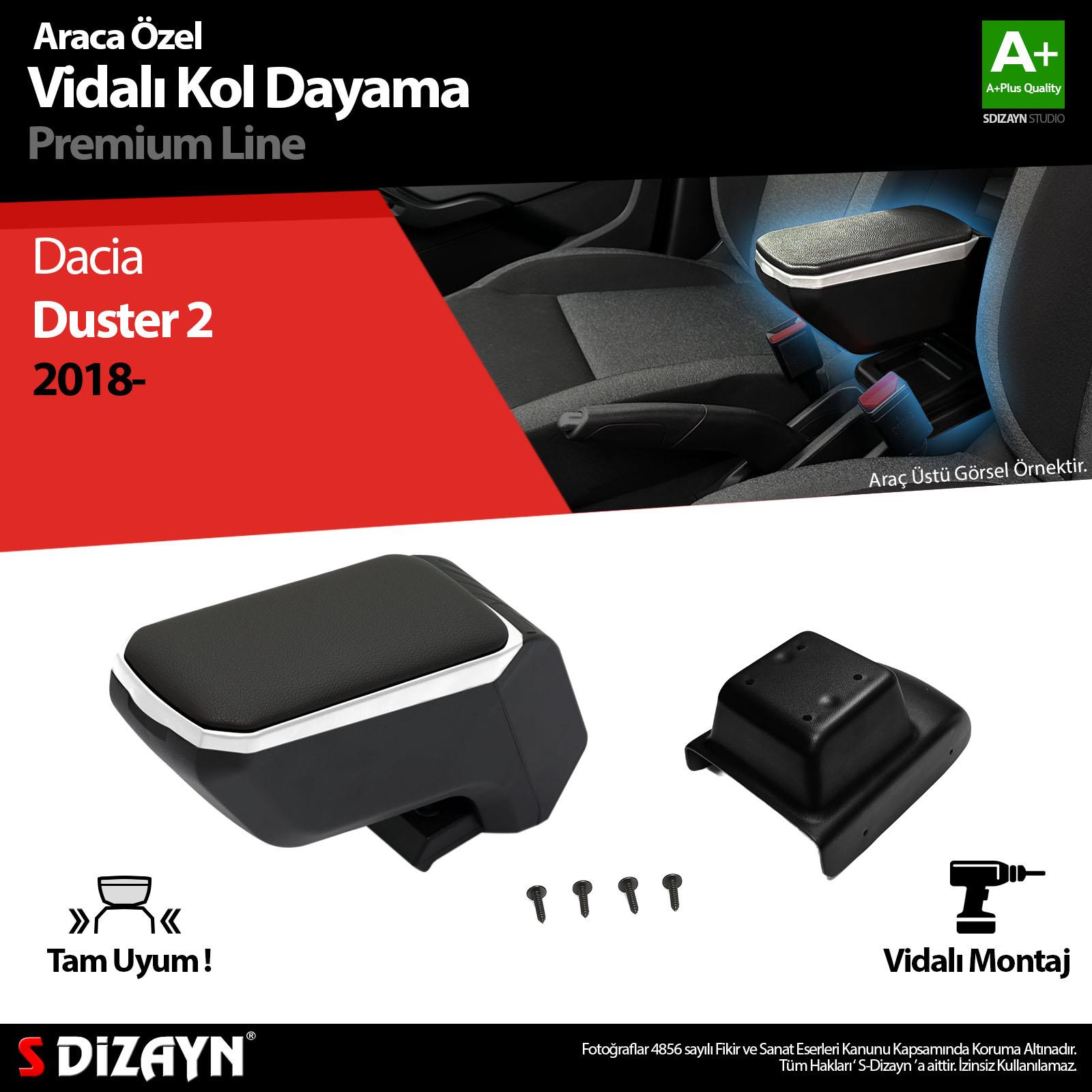S-Dizayn Dacia Duster 2 Kol Dayama Kolçak ABS Vidalı Gri 2018-2023 A+Kalite