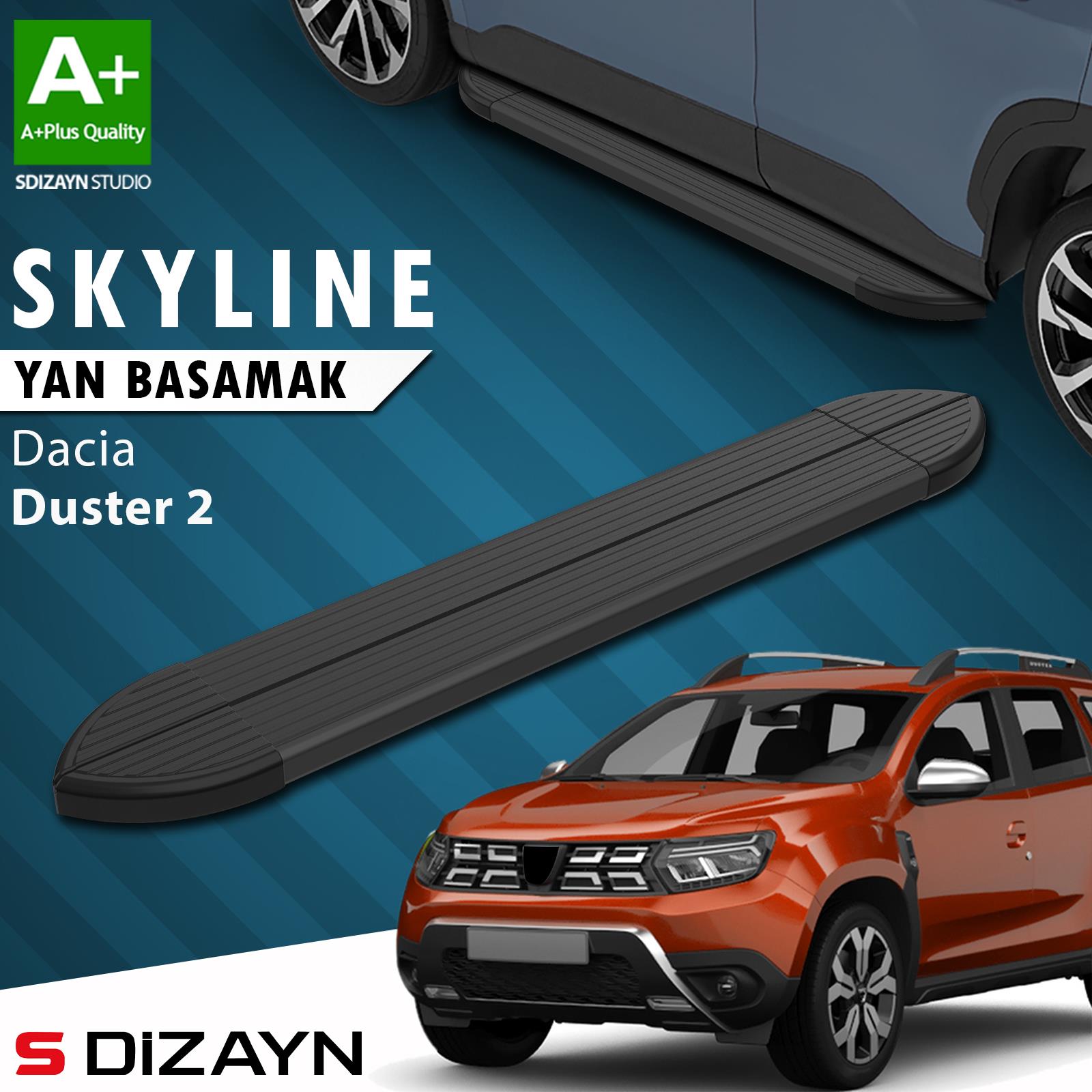 S-Dizayn Dacia Duster 2 Skyline Siyah Yan Basamak 183 Cm 2018-2023 A+ Kalite