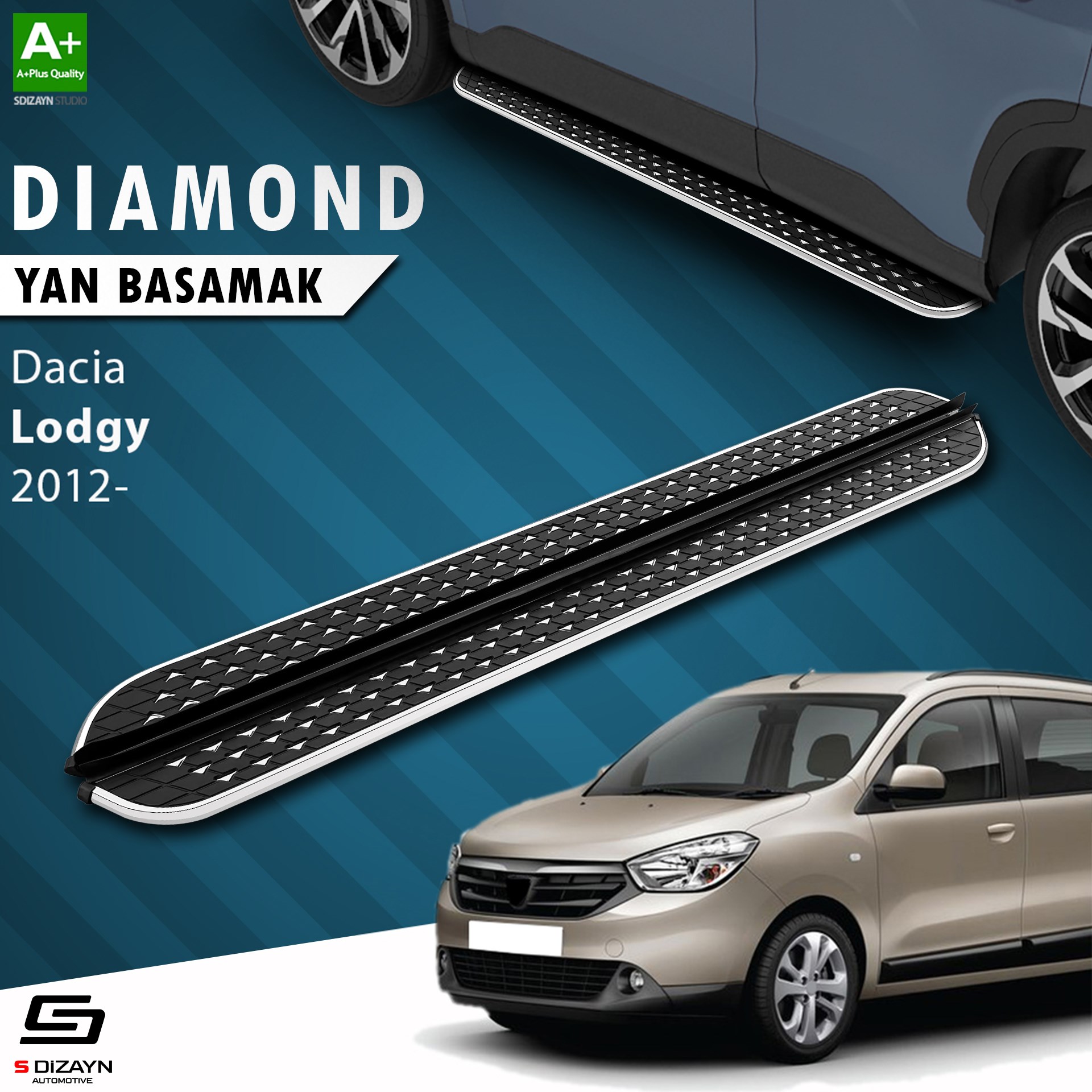 S-Dizayn Dacia Lodgy Diamond Krom Yan Basamak 203 Cm 2012 Üzeri A+ Kalite