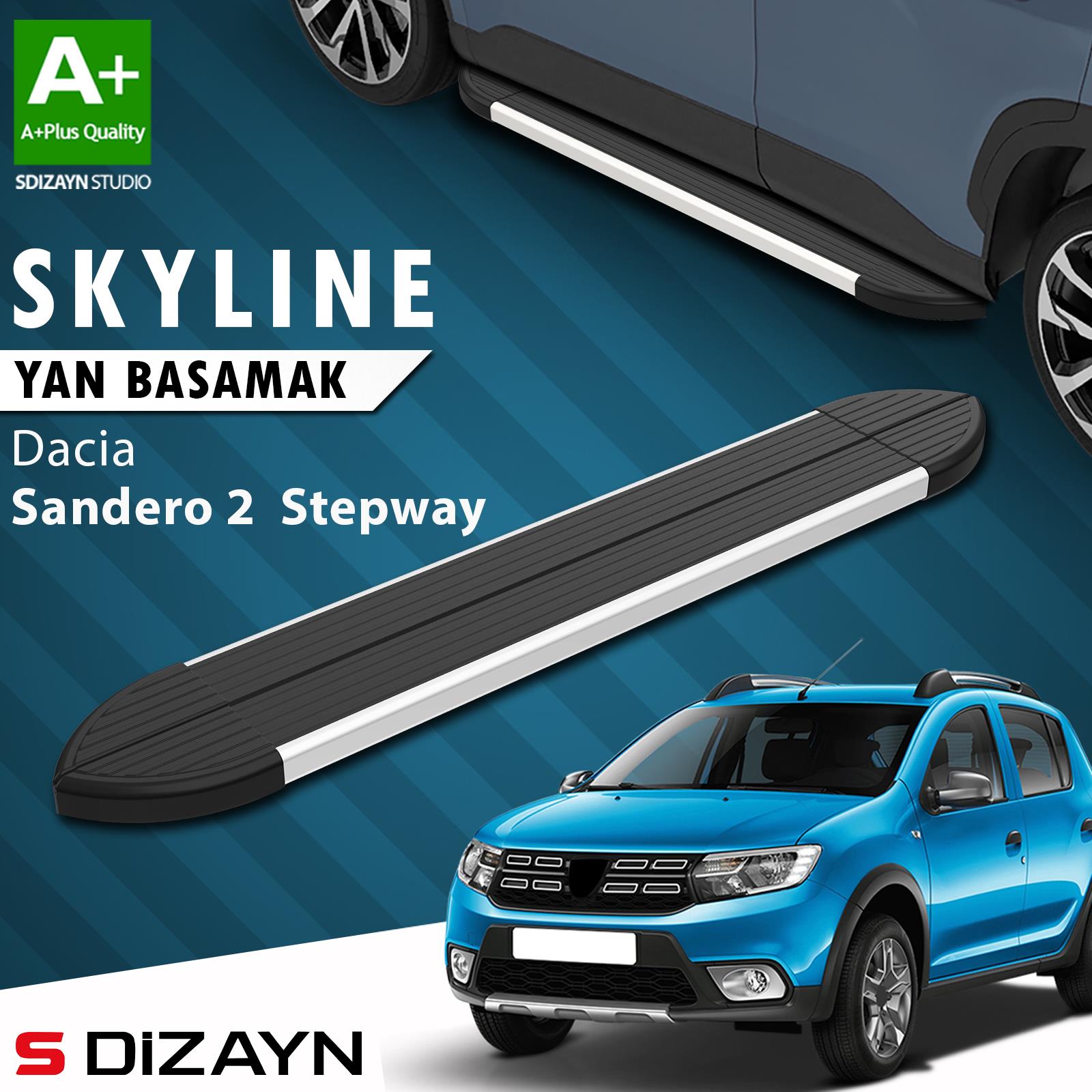 S-Dizayn Dacia Sandero 2 Stepway Skyline Aluminyum Yan Basamak 173 Cm 2013-2020 A+ Kalite