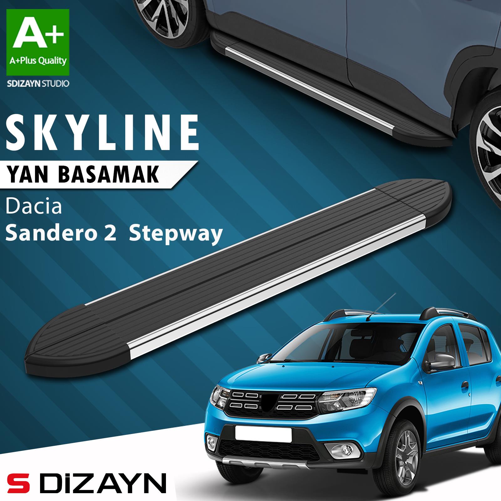 S-Dizayn Dacia Sandero 2 Stepway Skyline Krom Yan Basamak 173 Cm 2013-2020 A+ Kalite