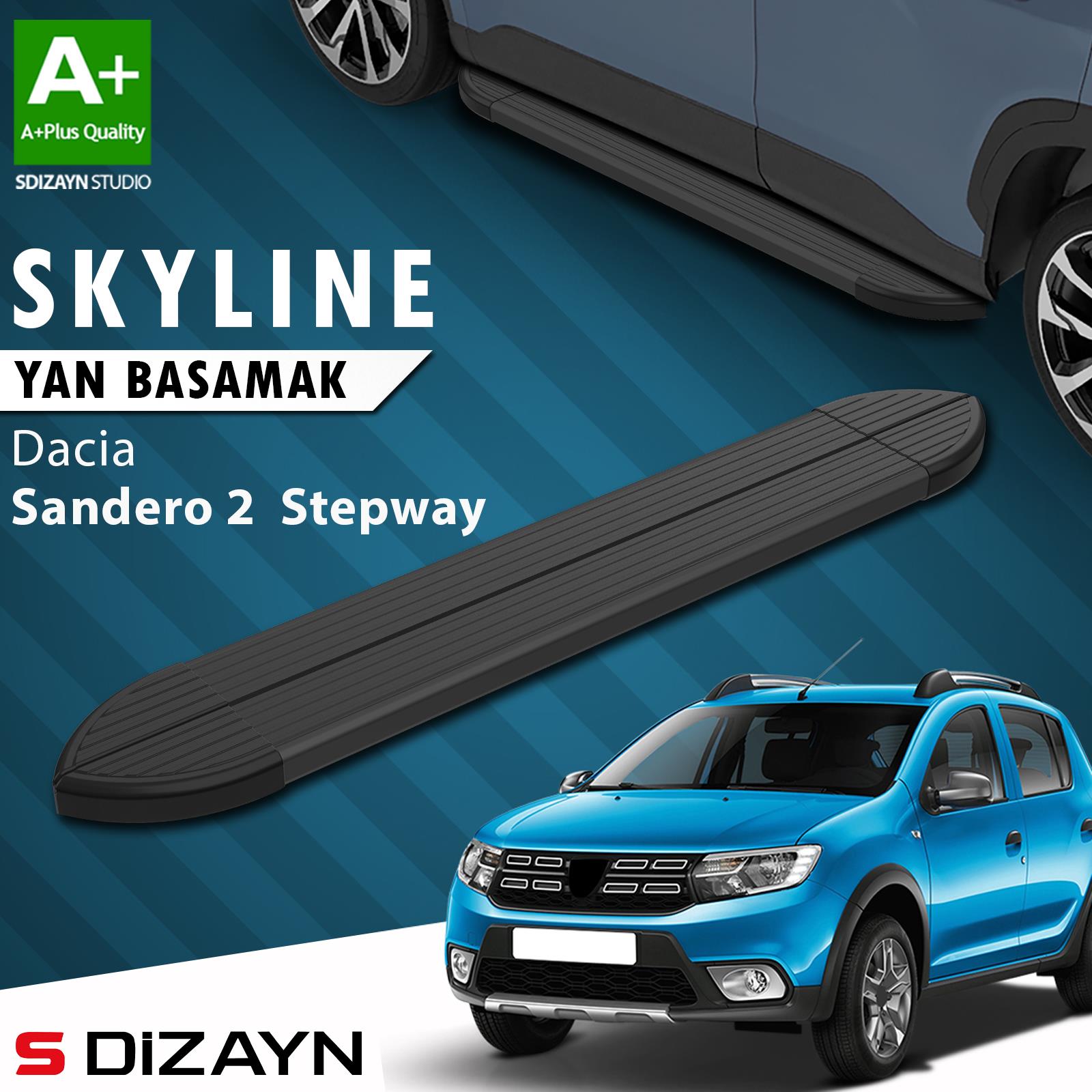 S-Dizayn Dacia Sandero 2 Stepway Skyline Siyah Yan Basamak 173 Cm 2013-2020 A+ Kalite