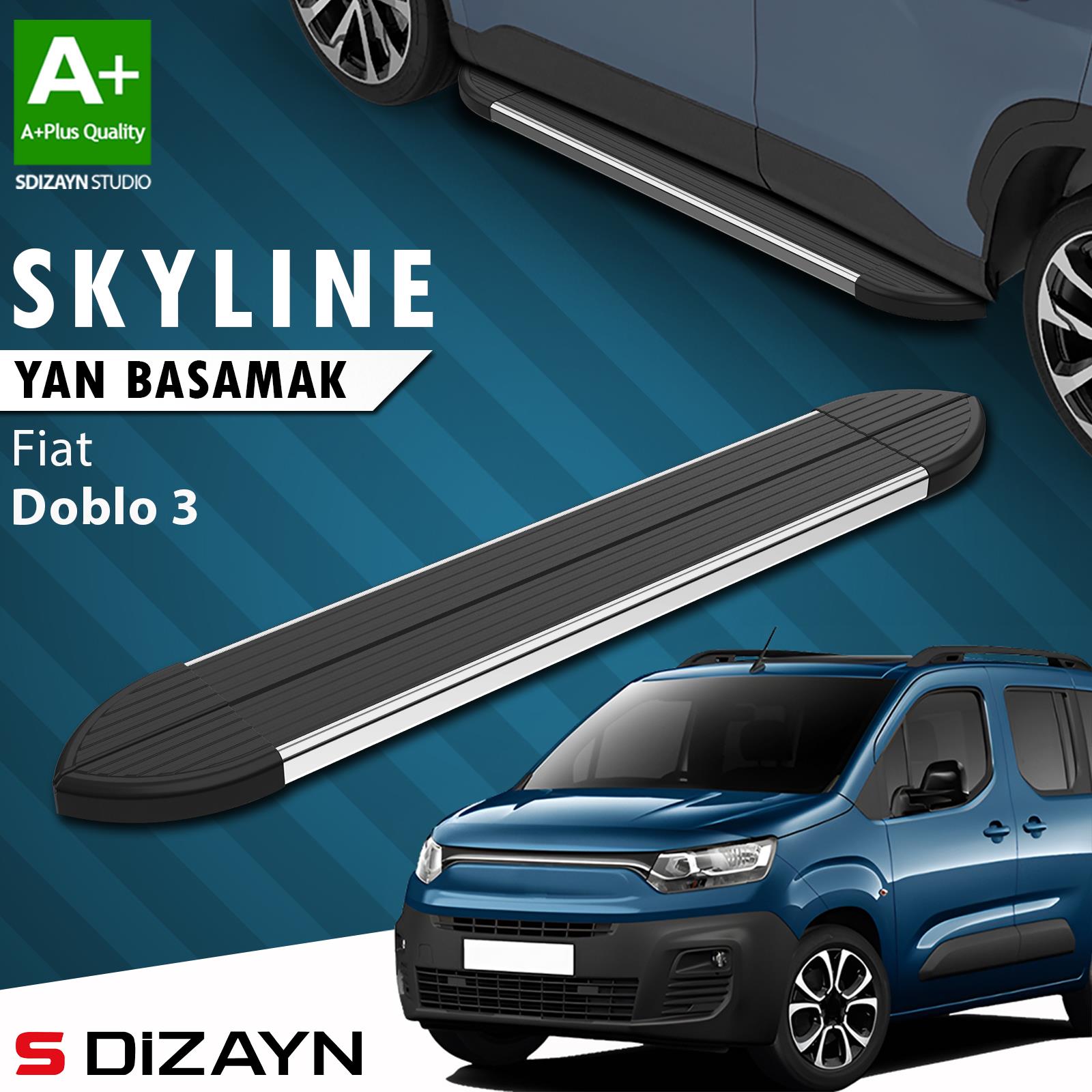 S-Dizayn Fiat Doblo 3 Kısa Şase Skyline Krom Yan Basamak 203 Cm 2023 Üzeri A+ Kalite