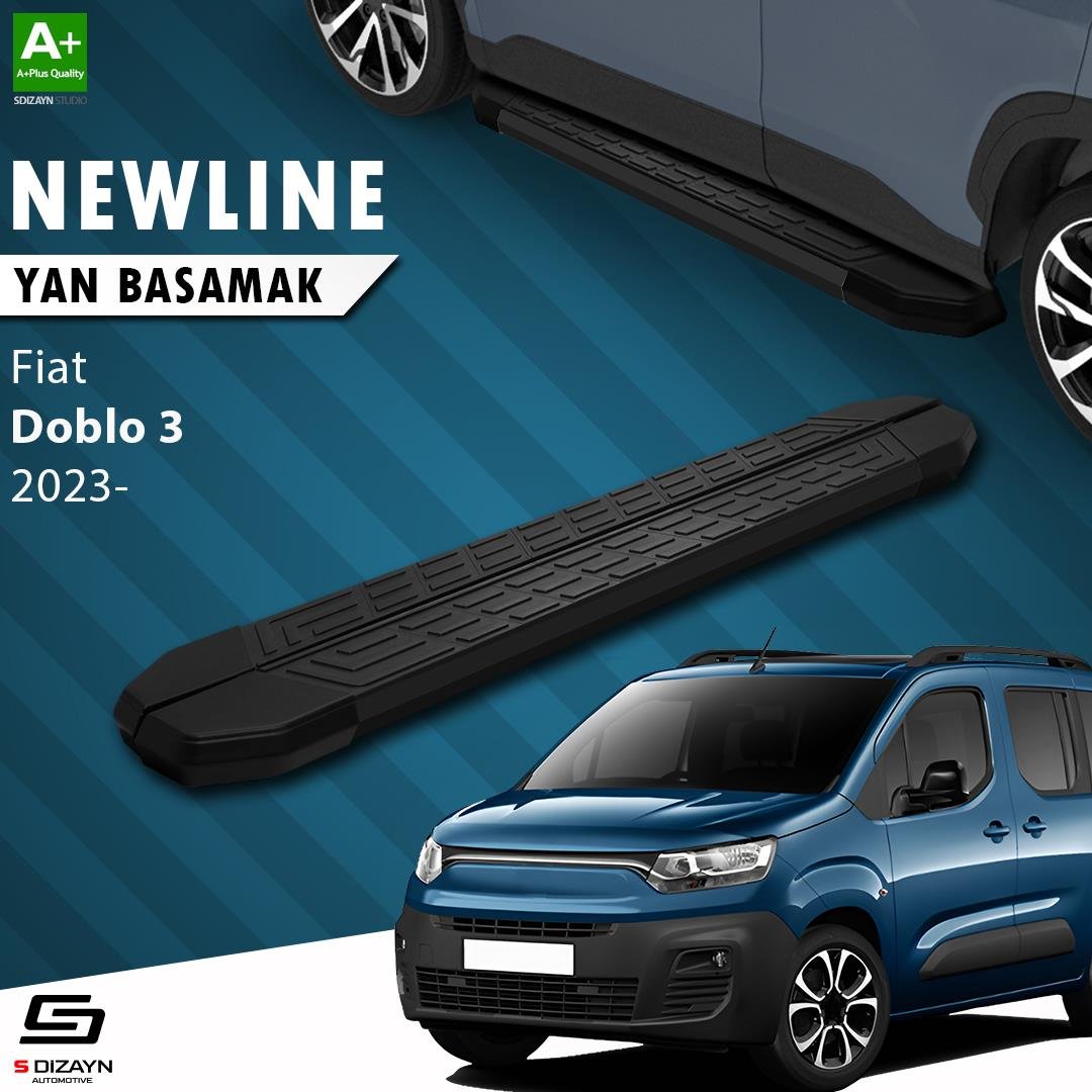 S-Dizayn Fiat Doblo 3 Uzun Şase NewLine Siyah Yan Basamak 213 Cm 2023 Üzeri A+ Kalite