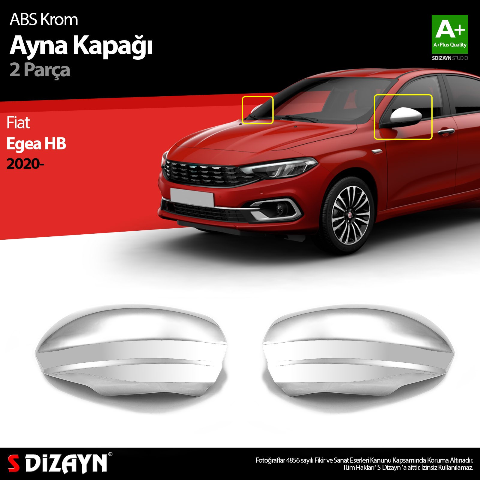 S-Dizayn Fiat Egea HB Abs Krom Ayna Kapağı 2 Prç. 2020 Üzeri