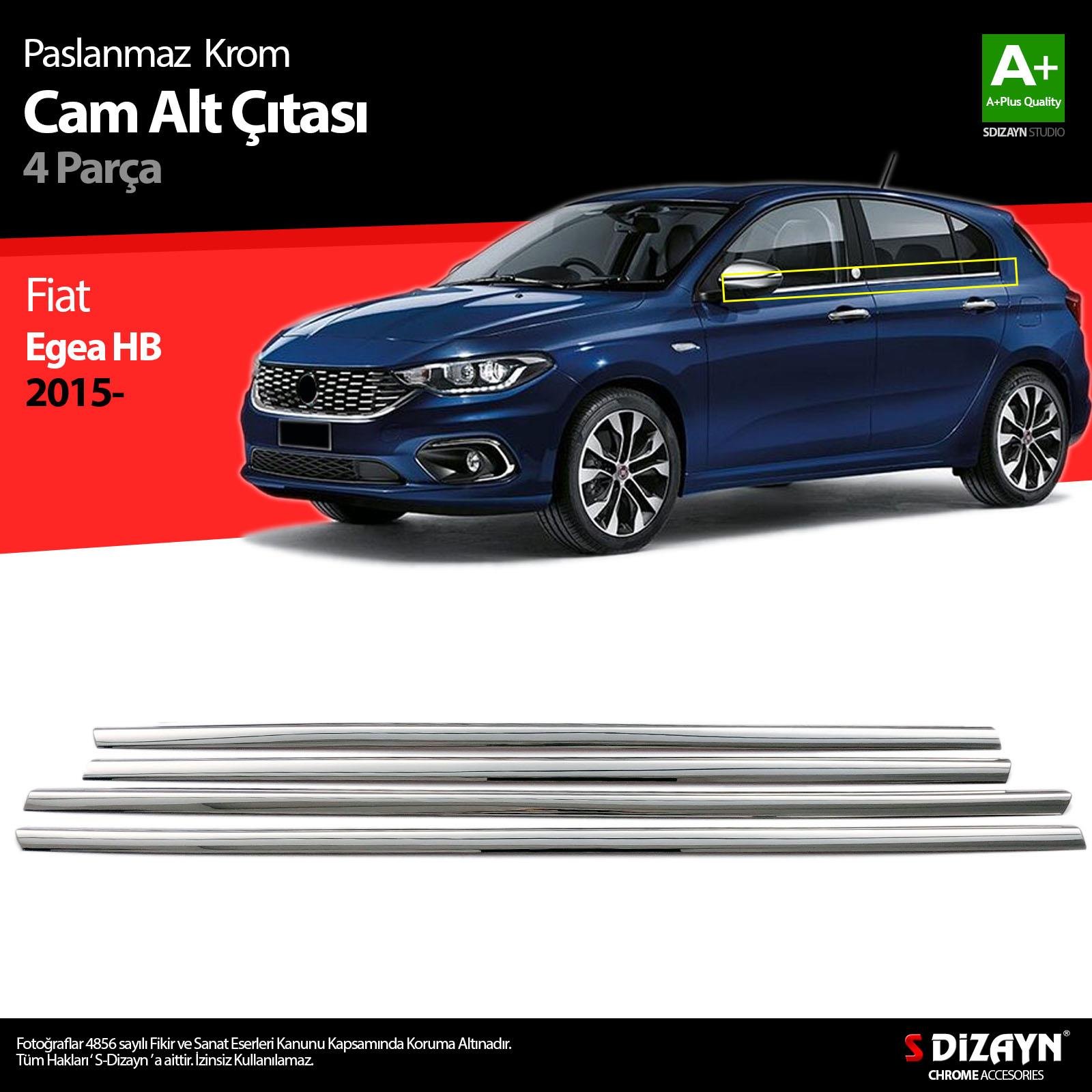 S-Dizayn Fiat Egea HB Krom Cam Çıtası 4 Prç. 2015-2020