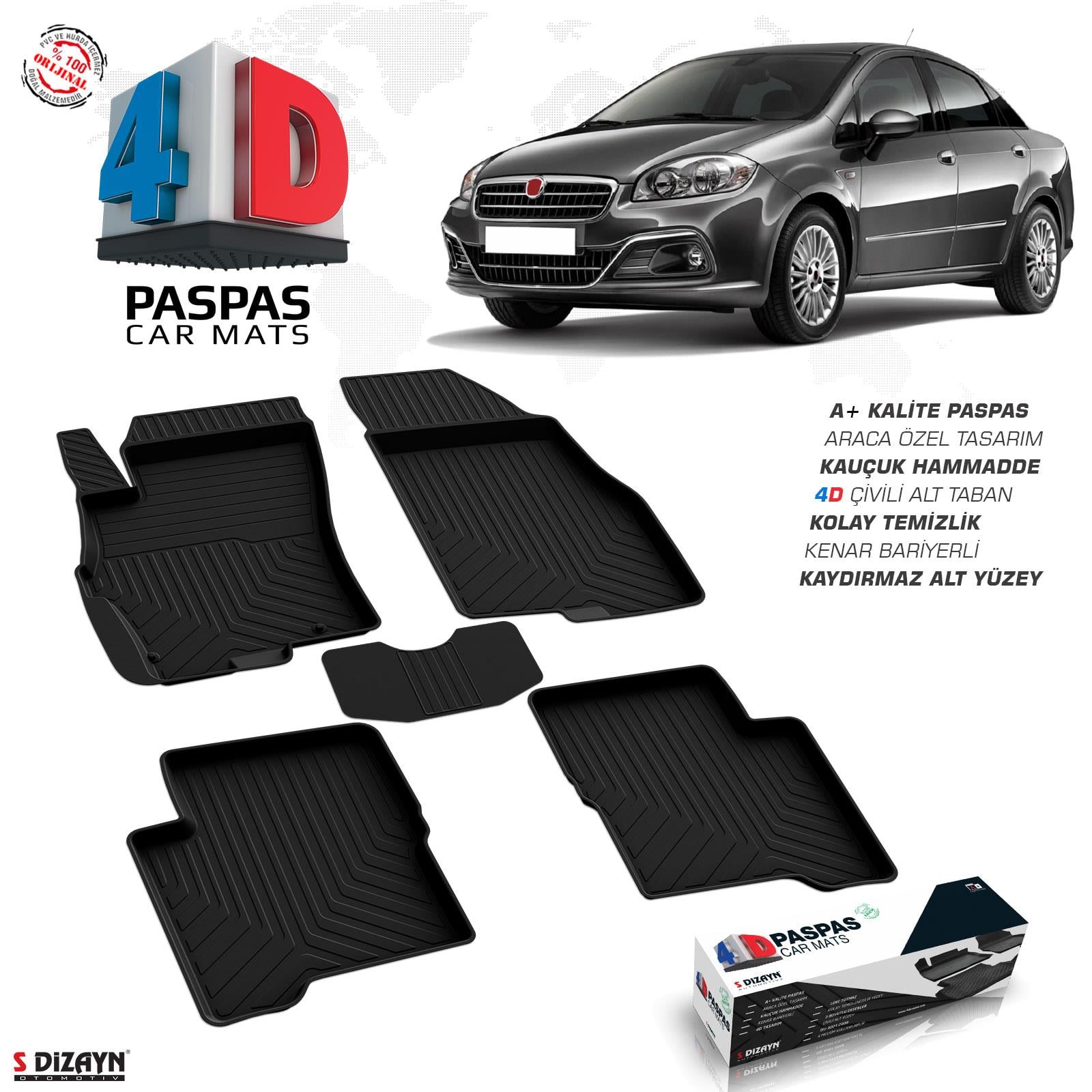 S-Dizayn Fiat Linea 4D Havuzlu Paspas 2007-2018 A+Kalite