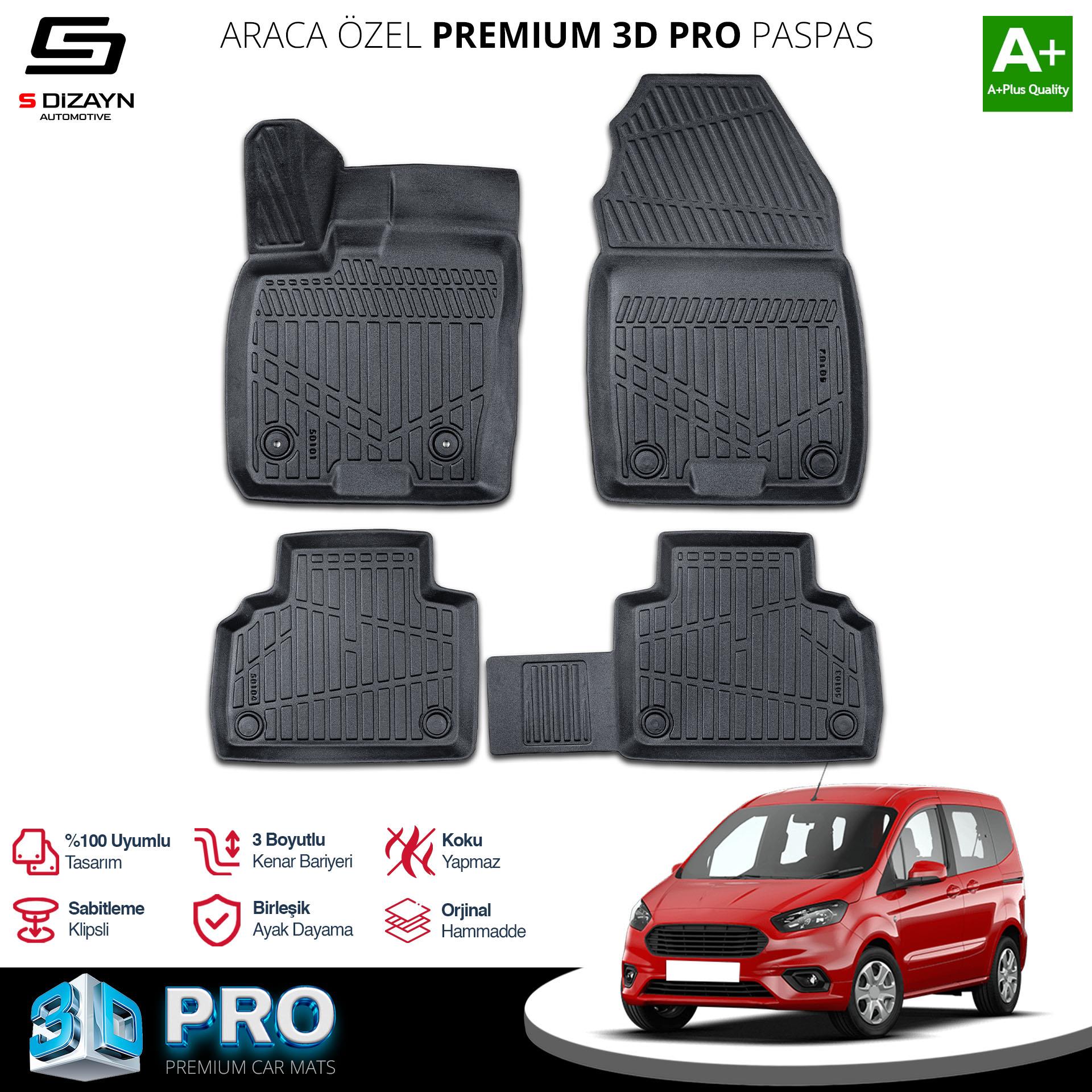 S-Dizayn Ford Courier 3D Pro Havuzlu Paspas 2014-2022 A+ Kalite