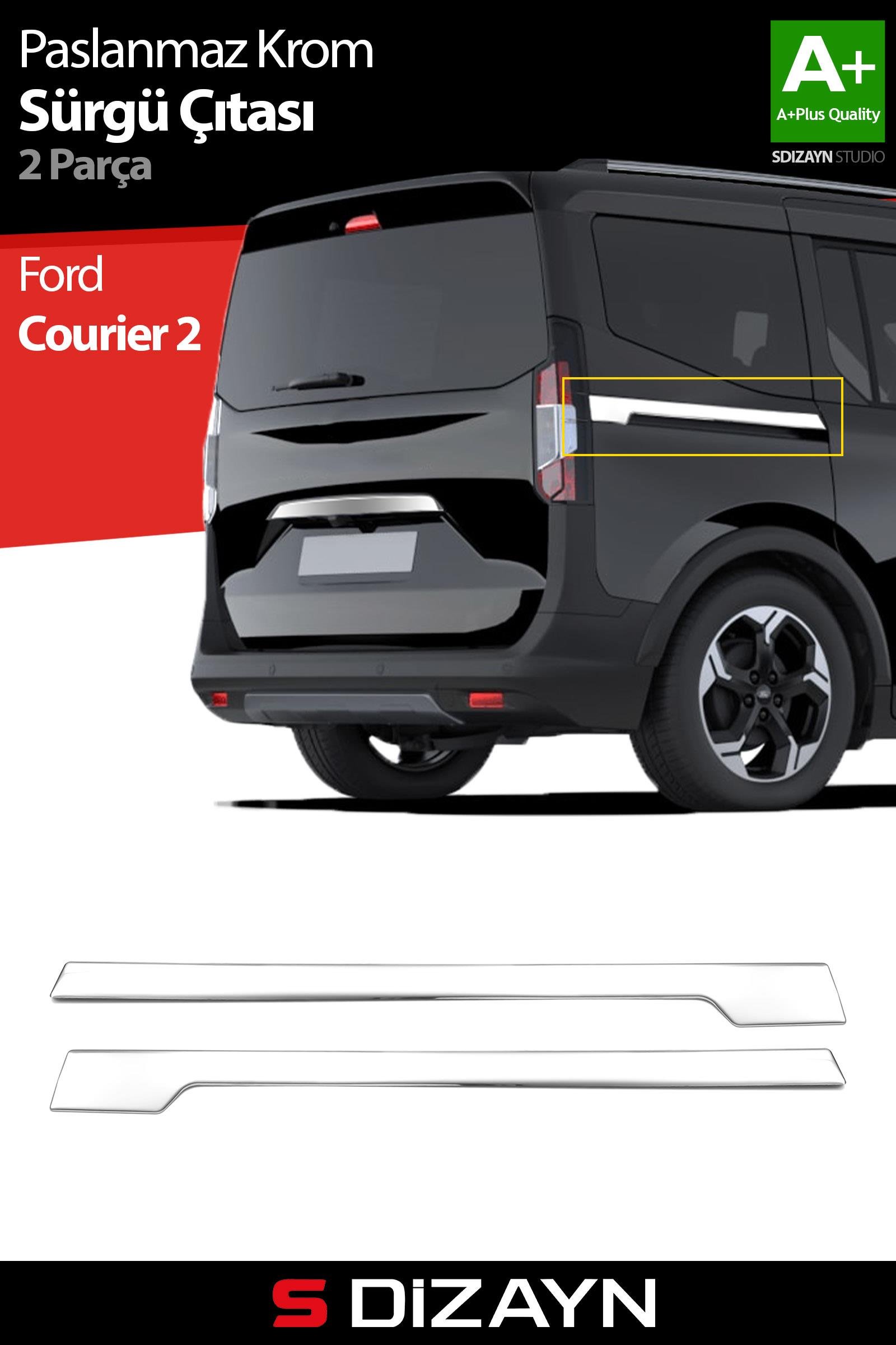 S-Dizayn Ford Courier Krom Sürgülü Kapı Çıtası 2 Prç. 2023 Üzeri A+ Kalite