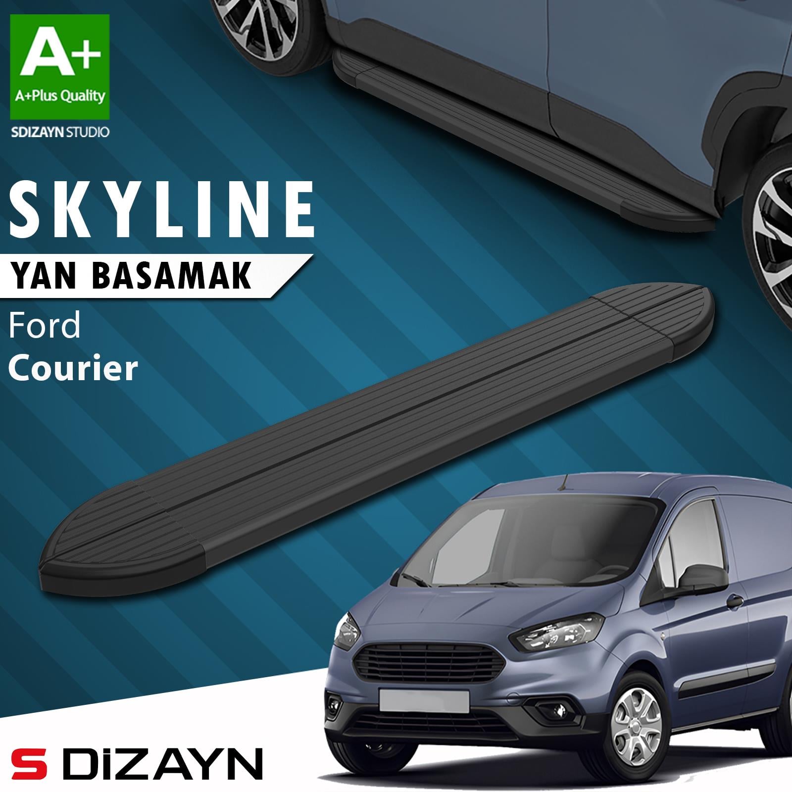 S-Dizayn Ford Courier Skyline Siyah Yan Basamak 173 Cm 2014-2023 A+ Kalite