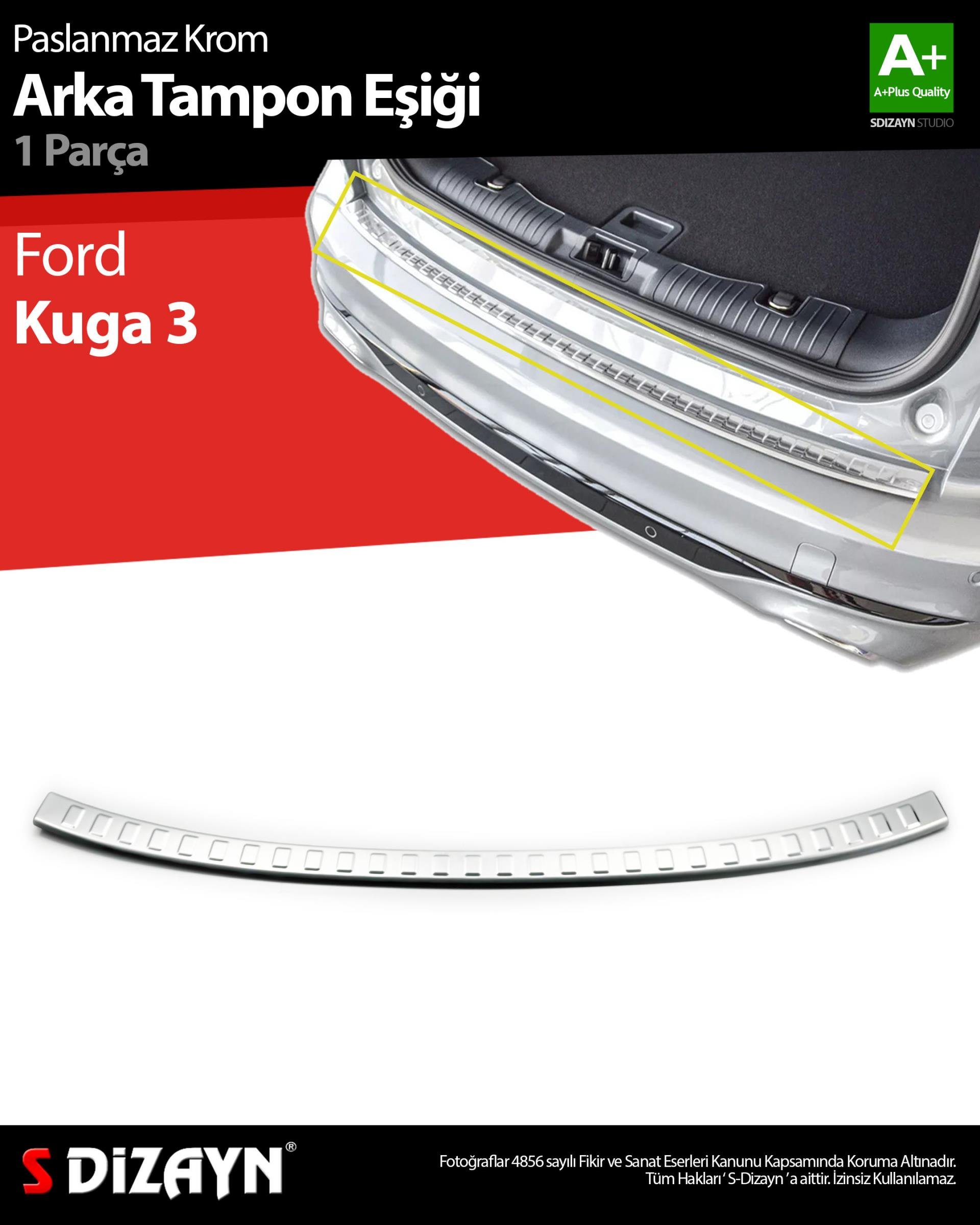 S-Dizayn Ford Kuga 3 Krom Arka Tampon Eşiği 2020 Üzeri