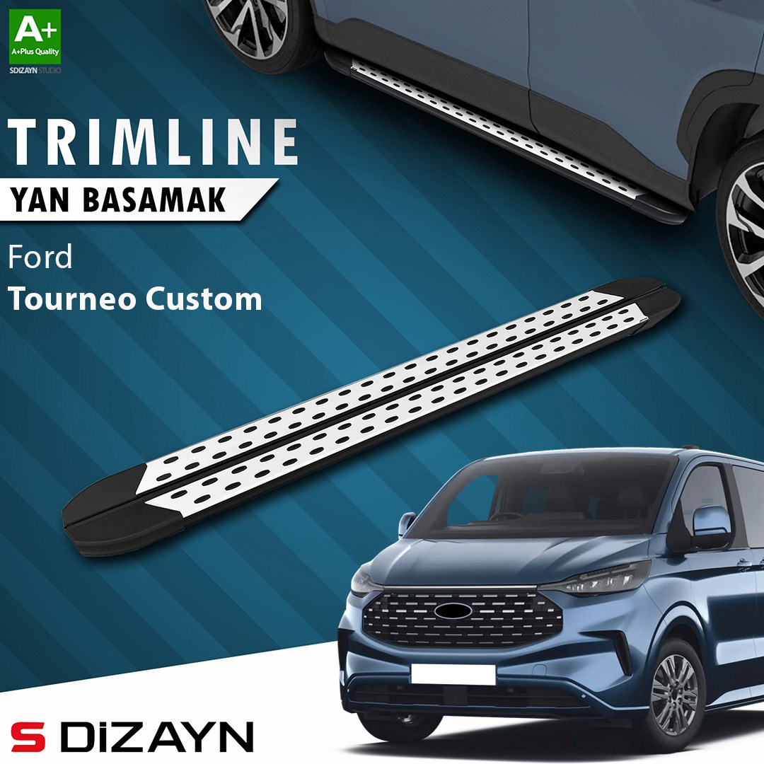 S-Dizayn Ford Tourneo Custom 2 Uzun Şase TrimLine Gri Yan Basamak 263 Cm 2023 Üzeri