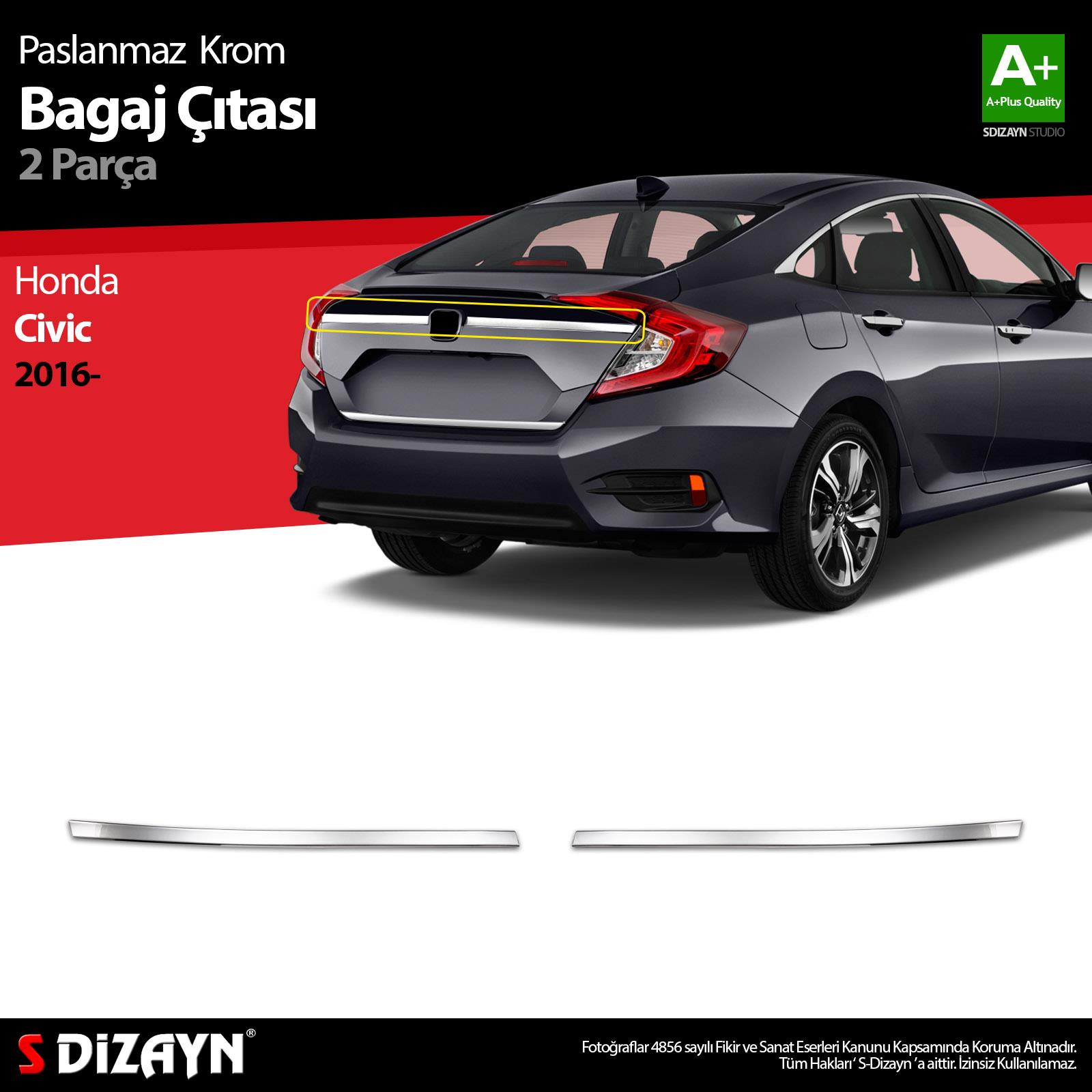 S-Dizayn Honda Civic Krom Bagaj Çıtası 2 Prç 2016-2021