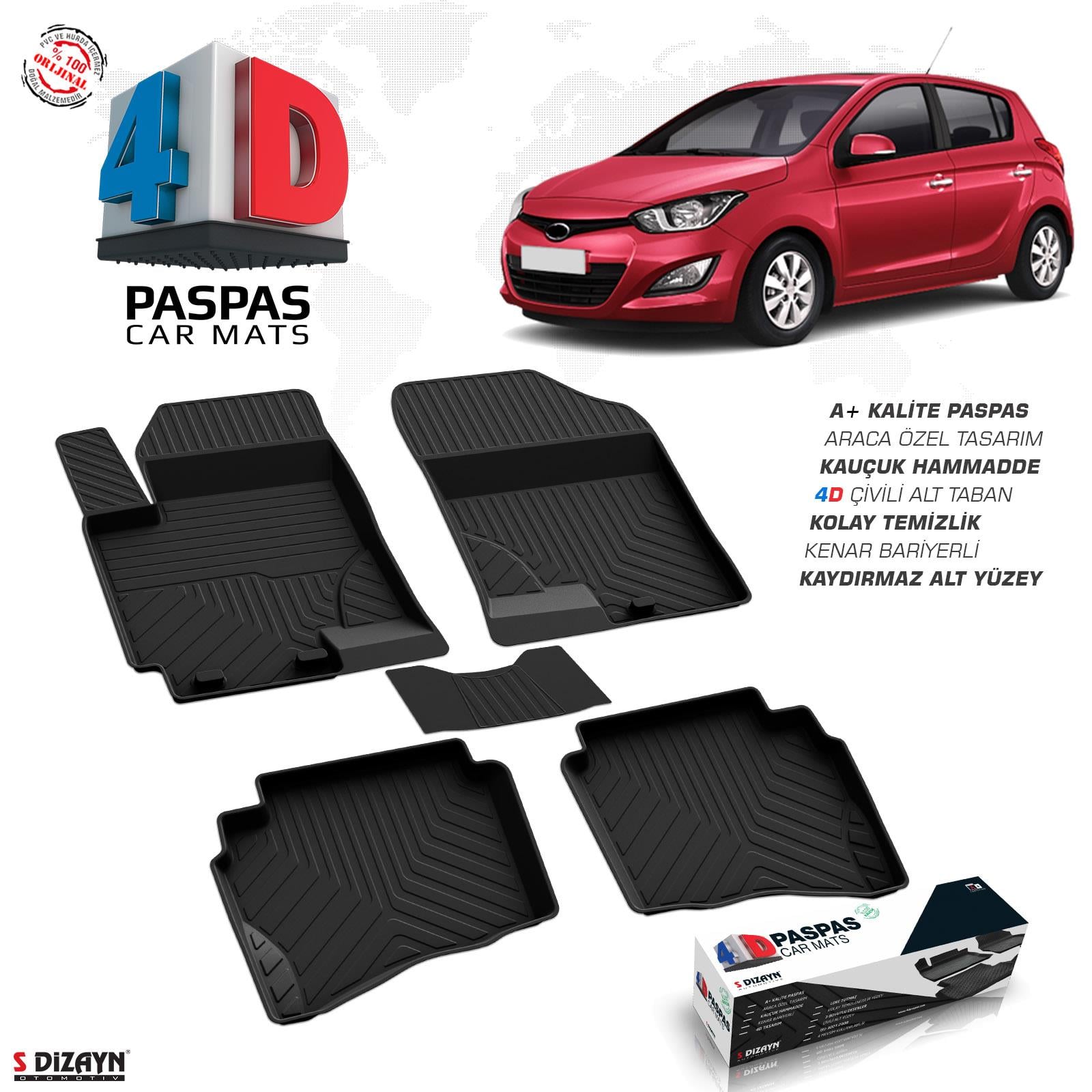 S-Dizayn Hyundai i20 4D Havuzlu Paspas 2009-2014 A+Kalite