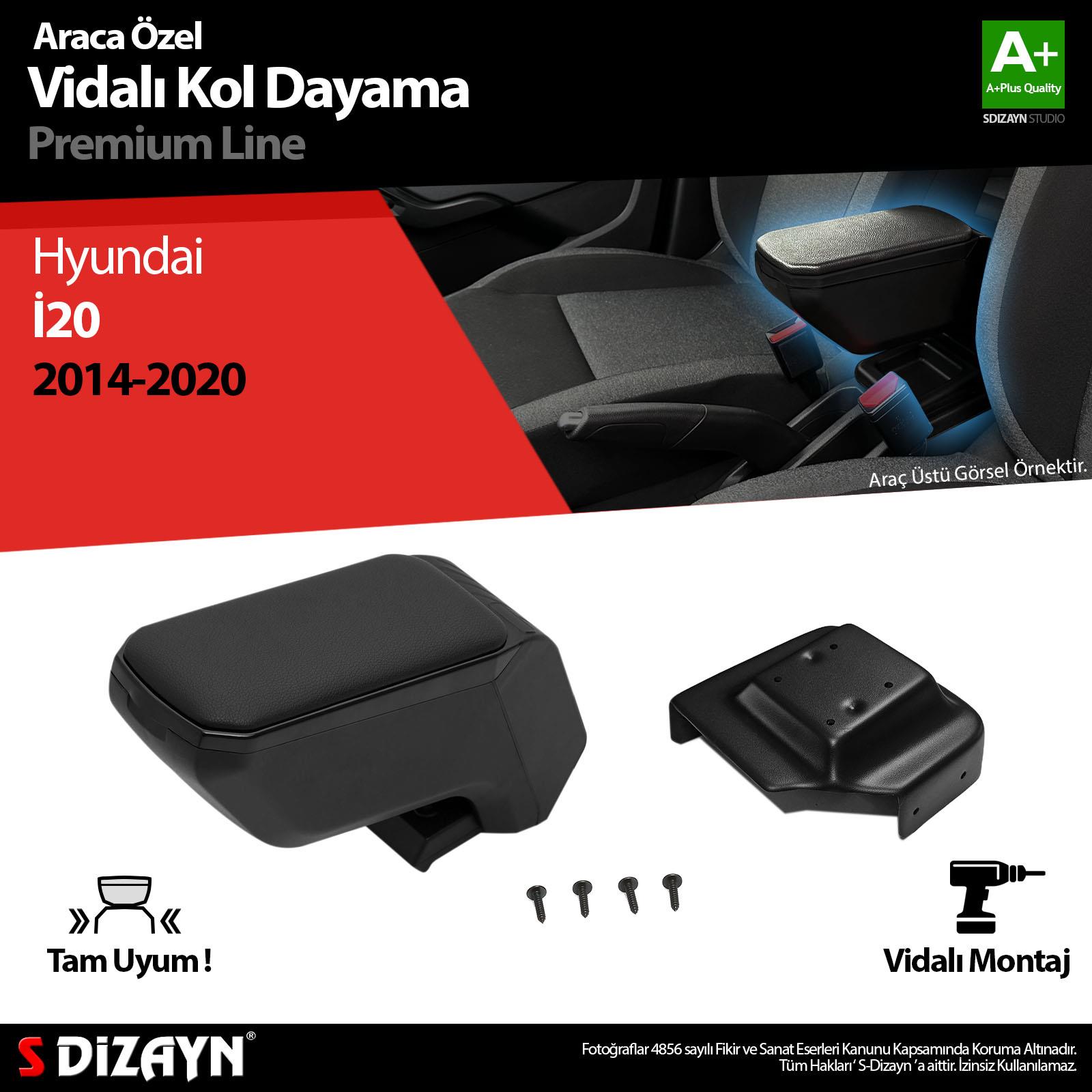 S-Dizayn Hyundai i20 Kol Dayama Kolçak ABS Vidalı Siyah 2014-2020 A+Kalite