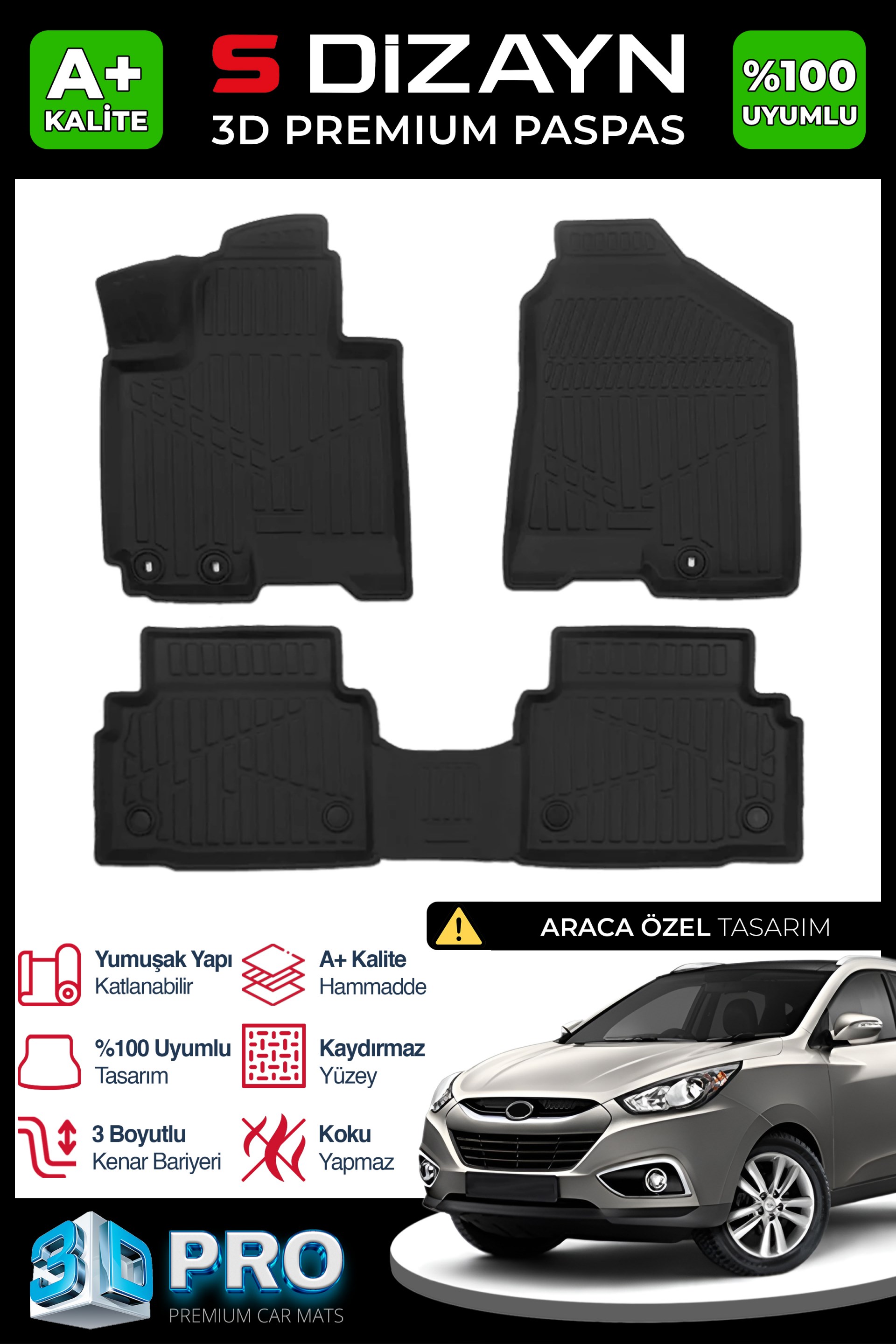 S-Dizayn Hyundai ix35 3D Pro Havuzlu Paspas 2010-2015 A+ Kalite