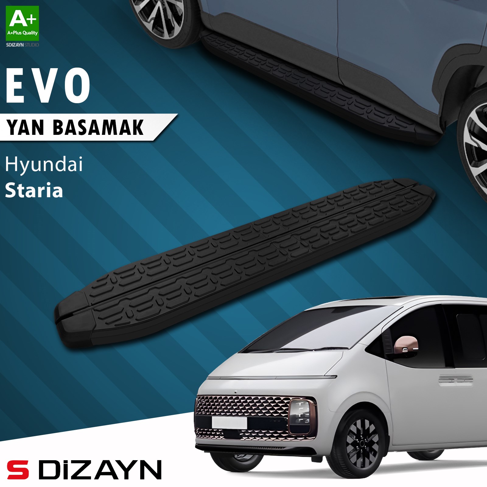 S-Dizayn Hyundai Staria Evo Siyah Yan Basamak 233 Cm 2021 Üzeri A+ Kalite