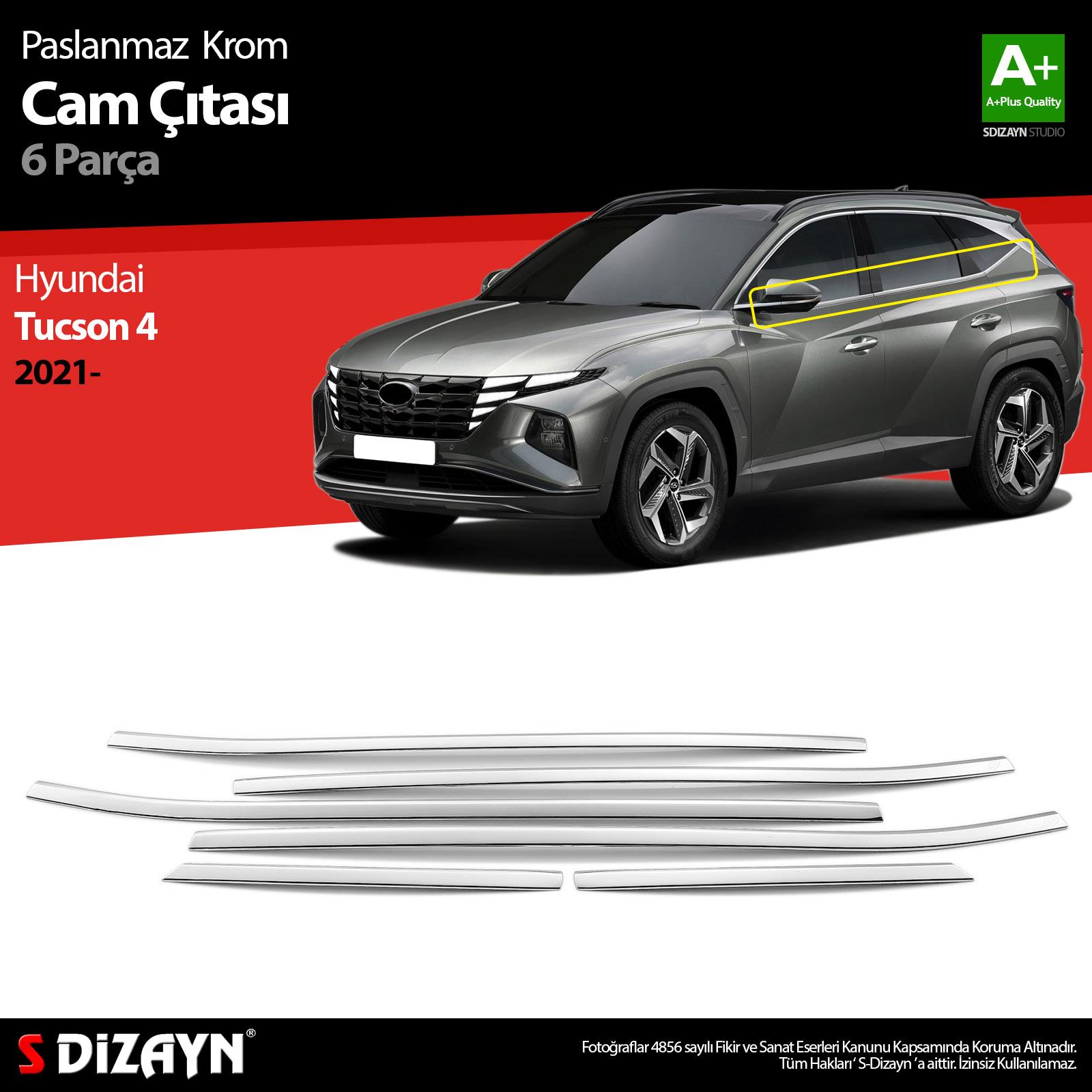 S-Dizayn Hyundai Tucson 4 Krom Cam Çıtası 6 Prç. 2021 Üzeri