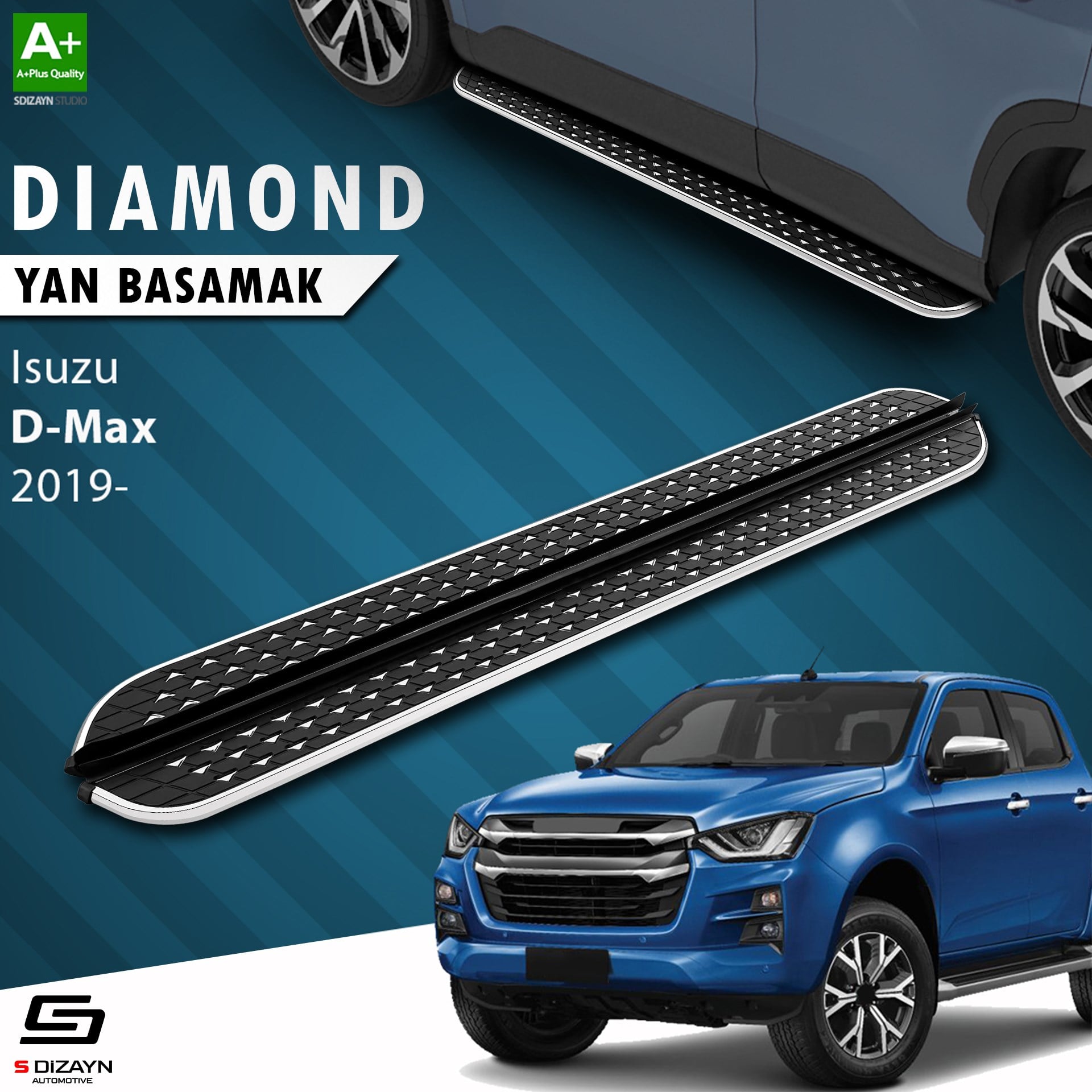 S-Dizayn Isuzu D-Max 3 Diamond Krom Yan Basamak 203 Cm 2019 Üzeri A+ Kalite
