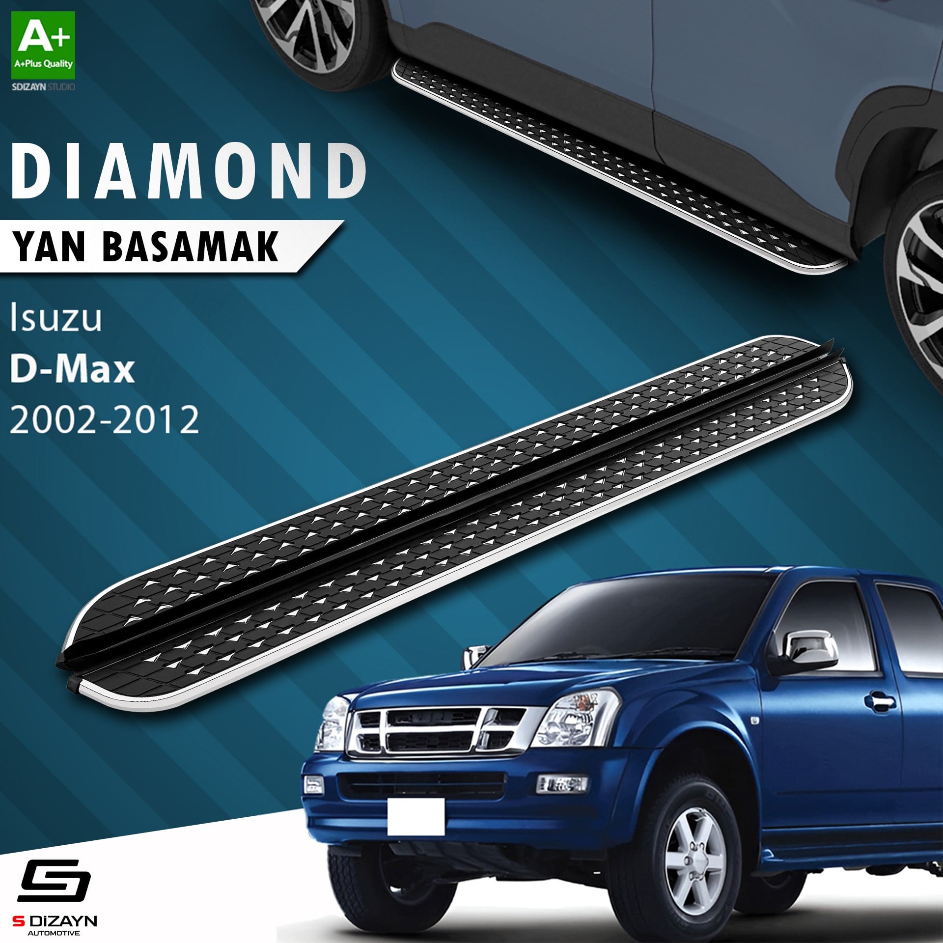 S-Dizayn Isuzu D-Max Diamond Krom Yan Basamak 203 Cm 2002-2012 A+ Kalite