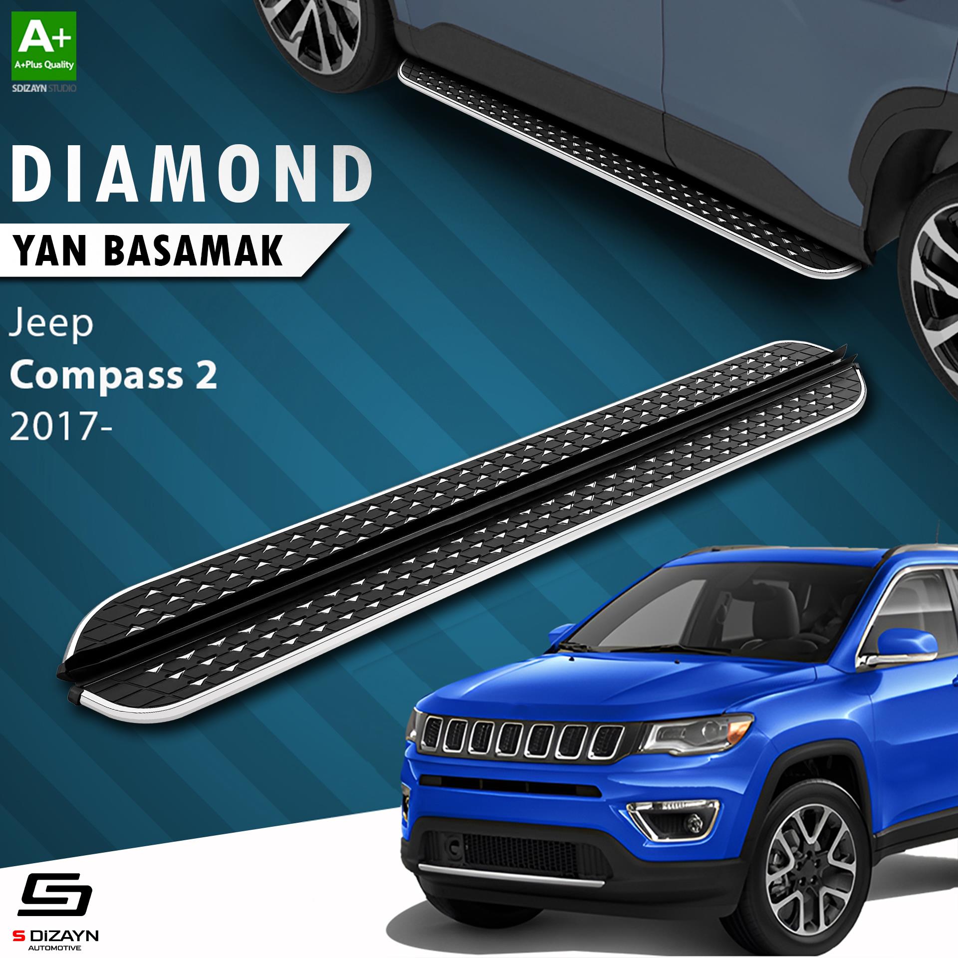 S-Dizayn Jeep Compass 2 Diamond Krom Yan Basamak 173 Cm 2017 Üzeri A+ Kalite