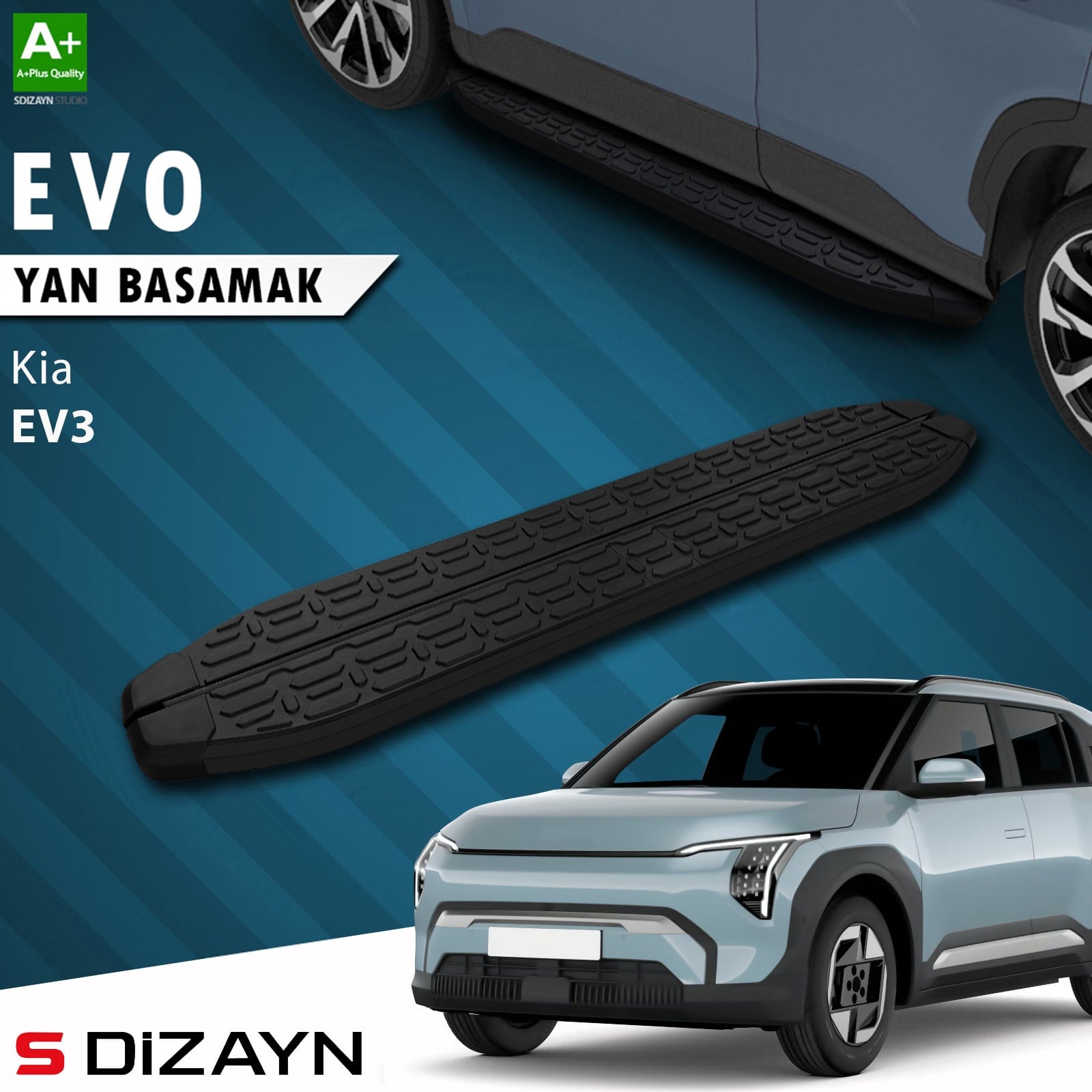 S-Dizayn Kia EV3 Evo Siyah Yan Basamak 183 Cm 2025 Üzeri A+ Kalite