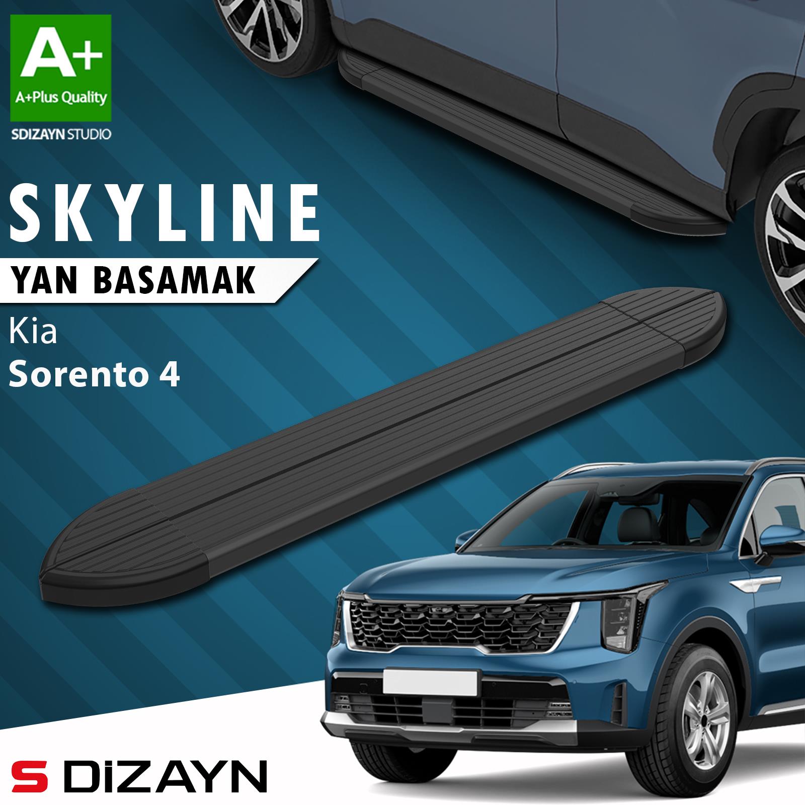 S-Dizayn Kia Sorento 4 Skyline Siyah Yan Basamak 183 Cm 2022 Üzeri A+ Kalite