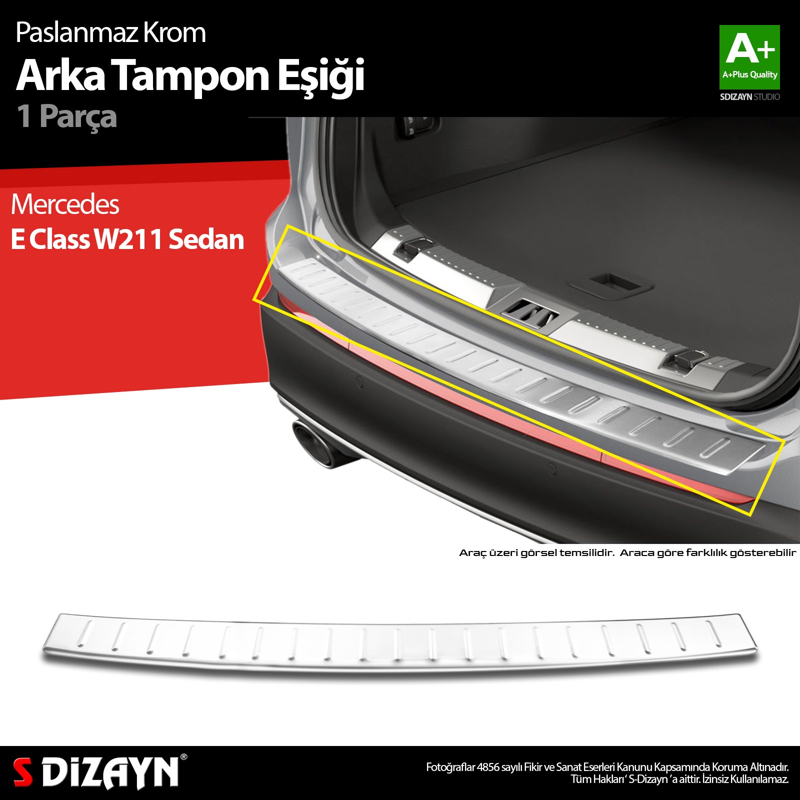 S-Dizayn Mercedes E Class W211 Krom Arka Tampon Eşiği 2003-2009 A+ Kalite