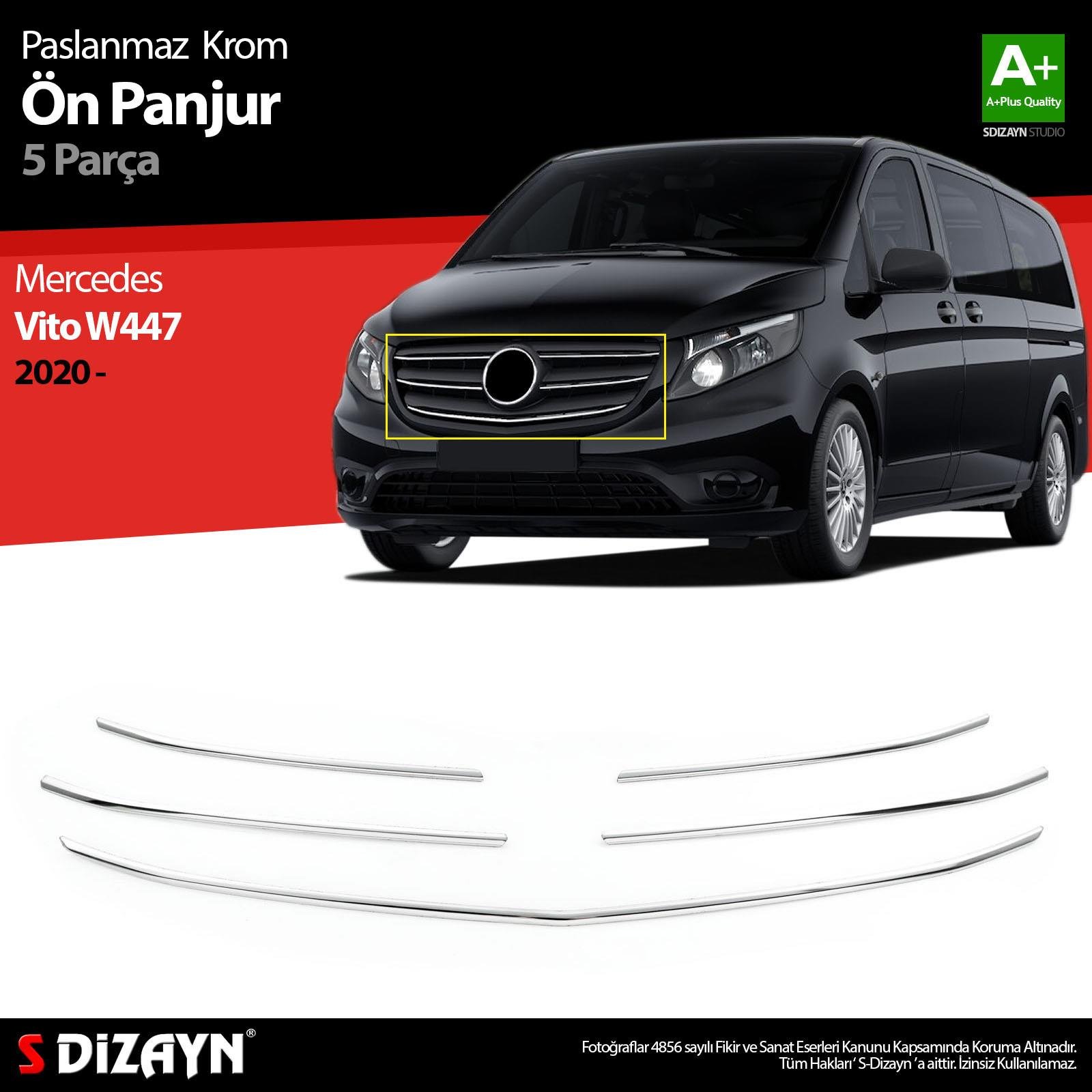 S-Dizayn Mercedes Vito W447 Krom Ön Panjur 5 Prç. 2020-2024 A+ Kalite