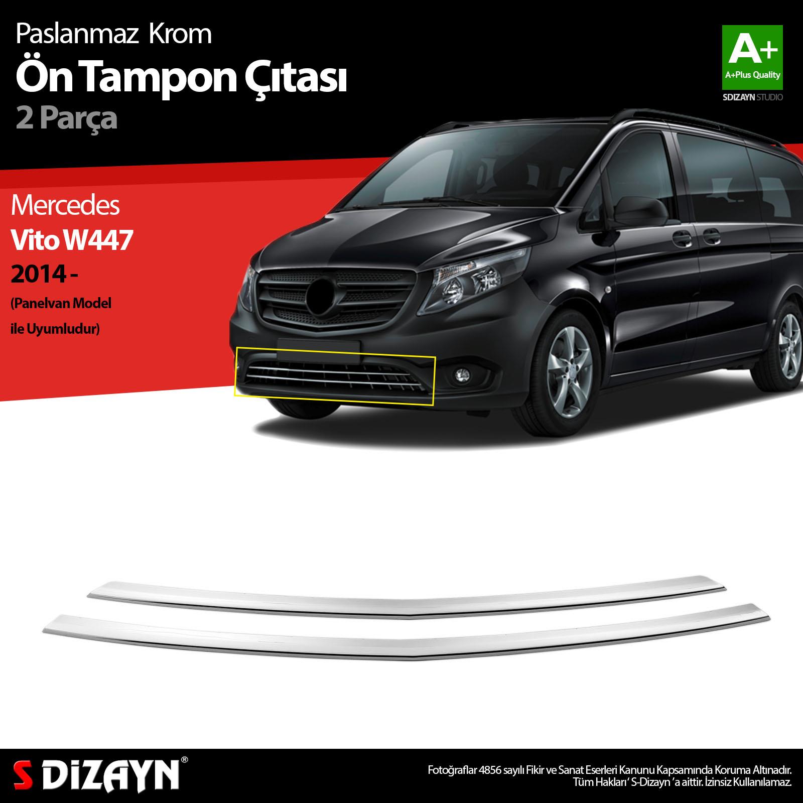 S-Dizayn Mercedes Vito W447 Krom Ön Tampon Çıtası 2 Prç. 2014-2020 Panelvan