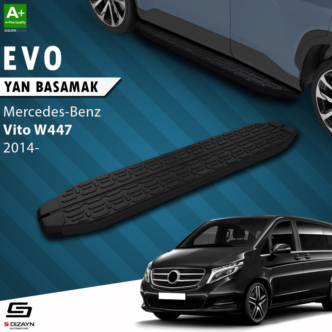 S-Dizayn Mercedes Vito W447 Uzun Şase Evo Siyah Yan Basamak 253 Cm 2014 Üzeri A+ Kalite