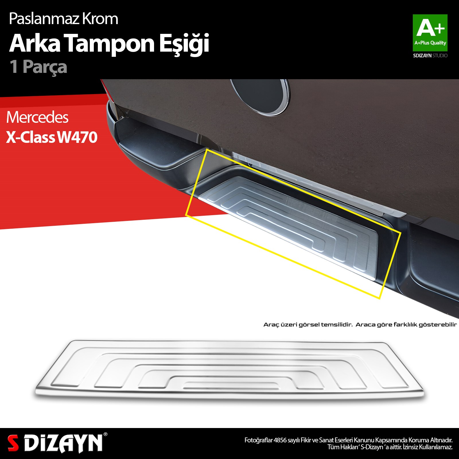 S-Dizayn Mercedes X-Class Krom Arka Tampon Eşiği 2017 Üzeri A+ Kalite