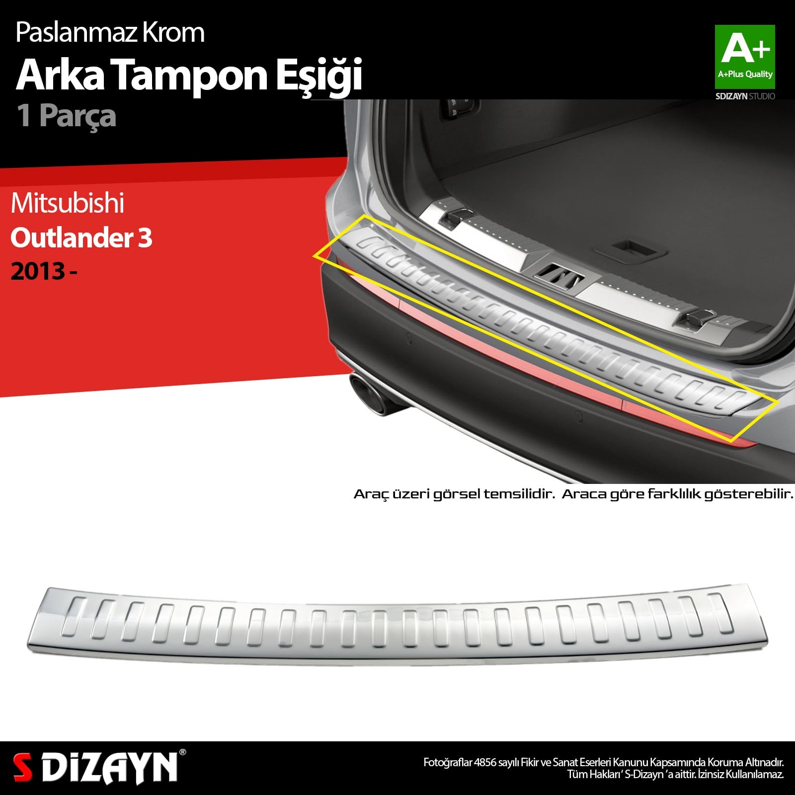 S-Dizayn Mitsubishi Outlander 3 Krom Arka Tampon Eşiği 2013-2019