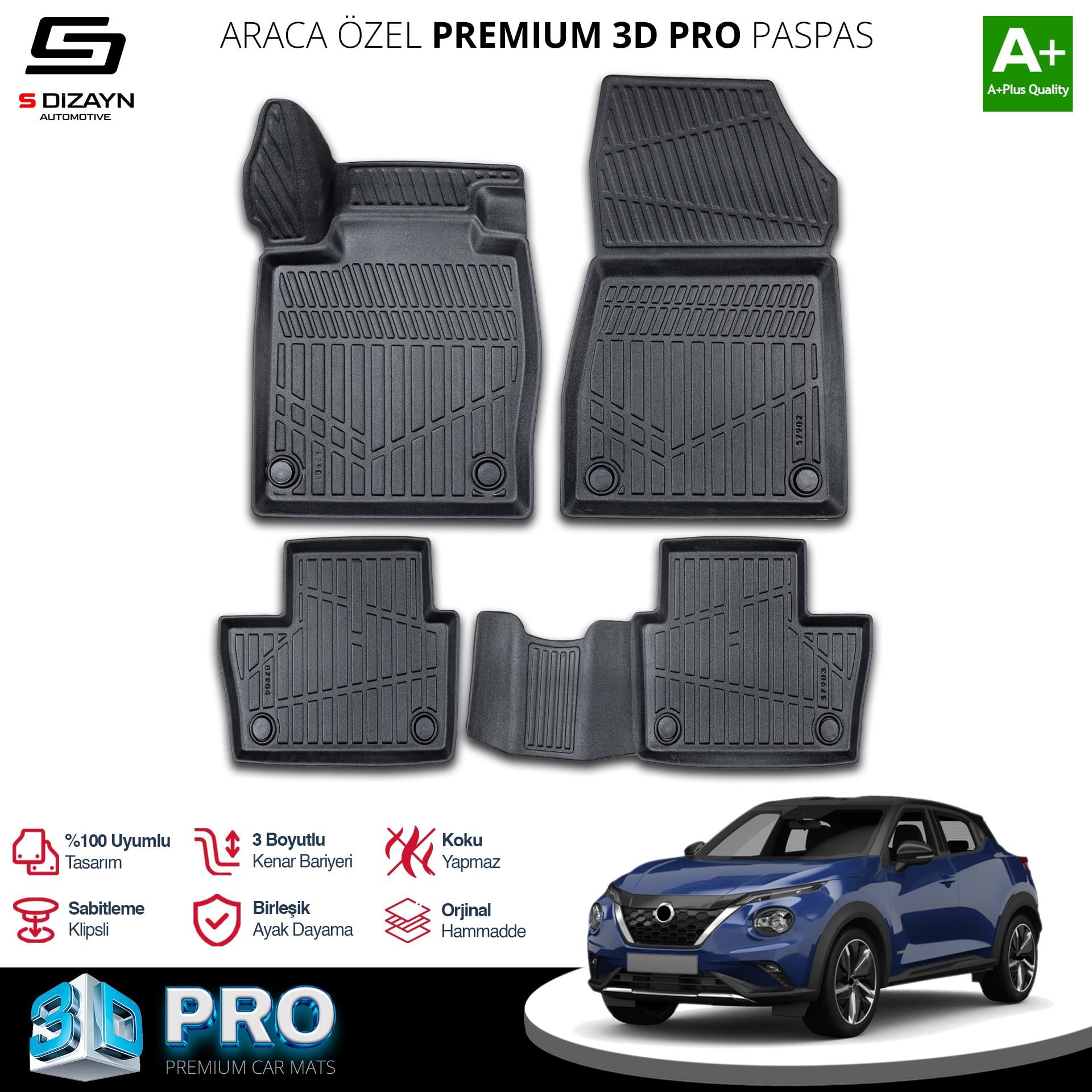 S-Dizayn Nissan Juke 3D Pro Havuzlu Paspas 2019 Üzeri A+ Kalite