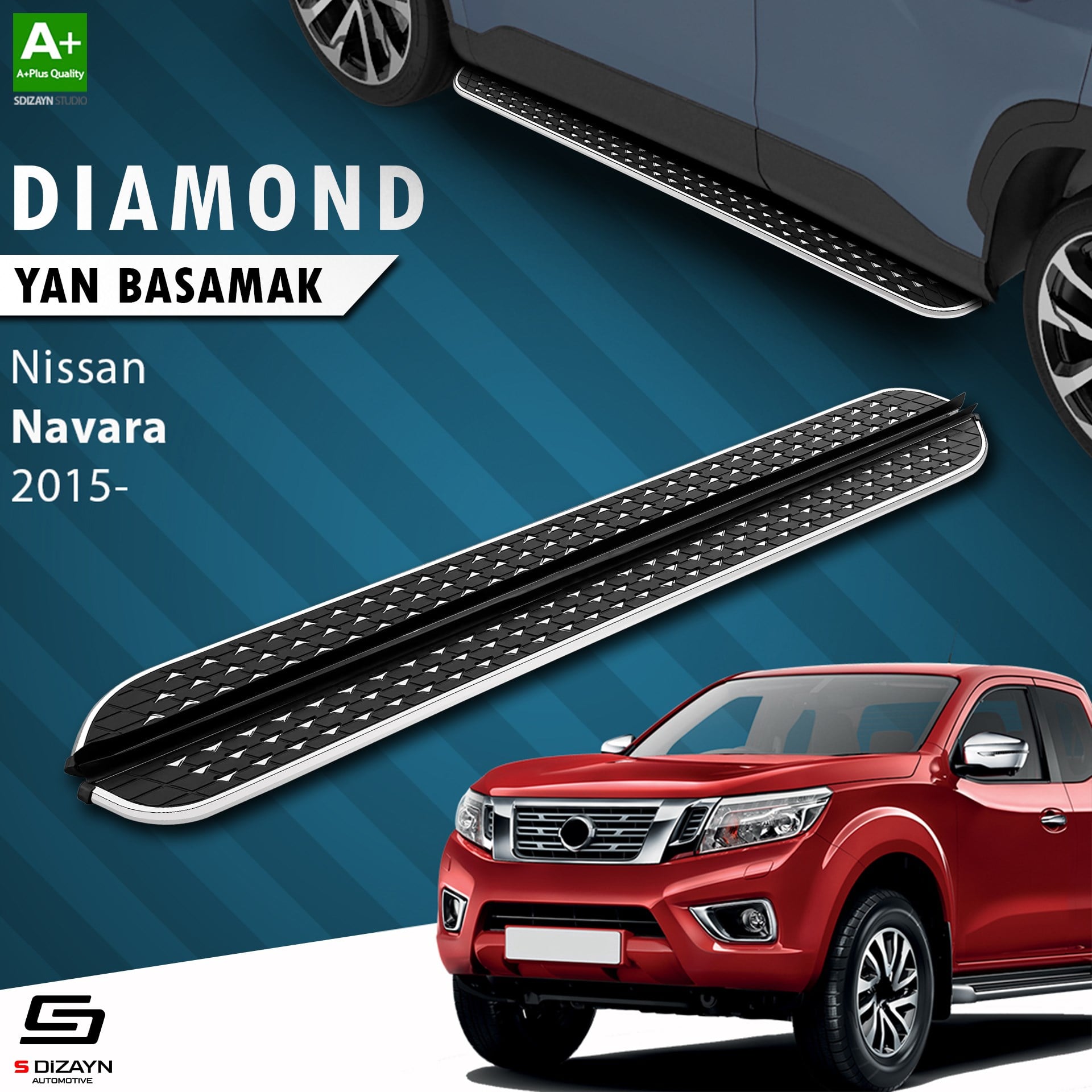 S-Dizayn Nissan Navara 3 Diamond Krom Yan Basamak 203 Cm 2015 Üzeri A+ Kalite