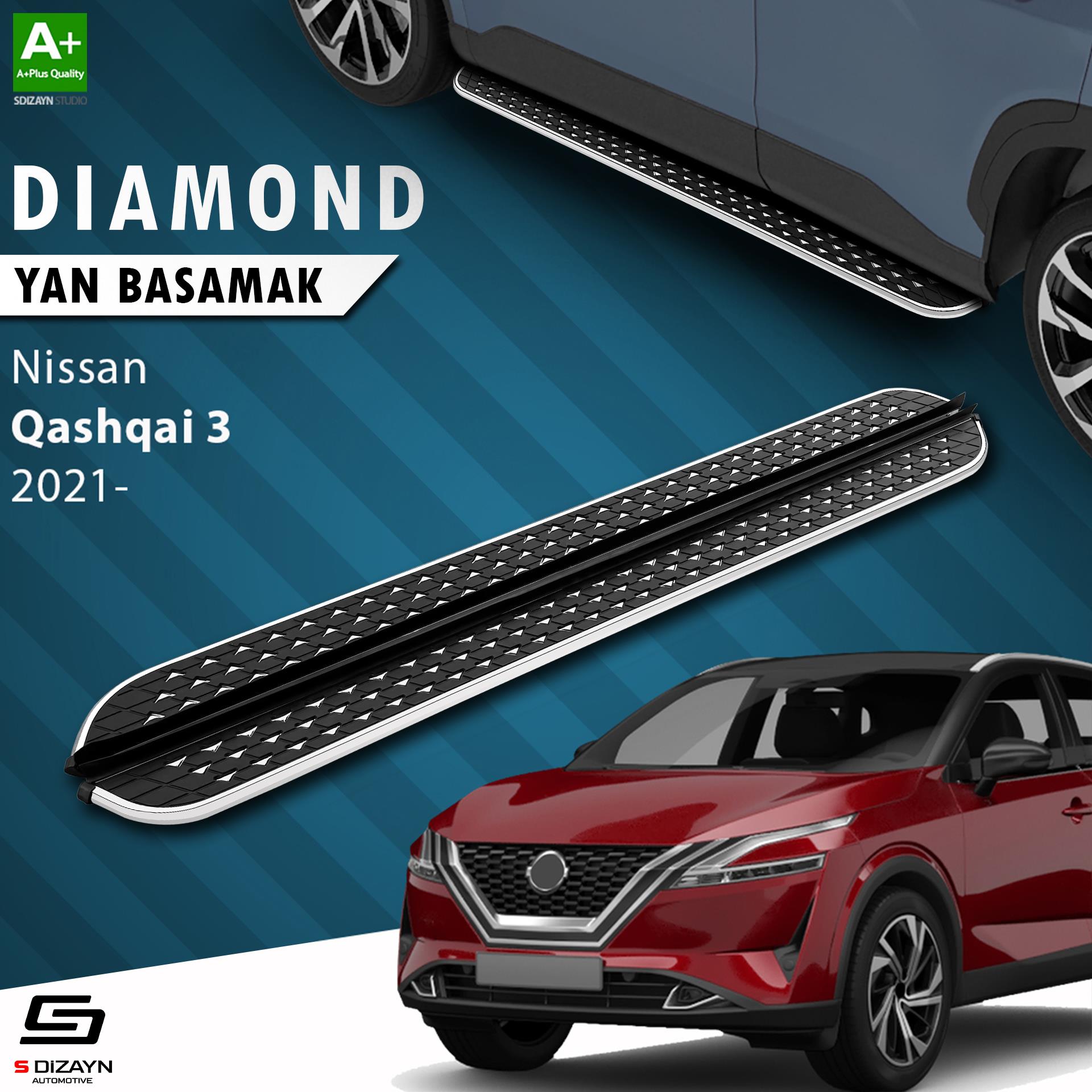 S-Dizayn Nissan Qashqai 3 Diamond Krom Yan Basamak 173 Cm 2021 Üzeri A+ Kalite
