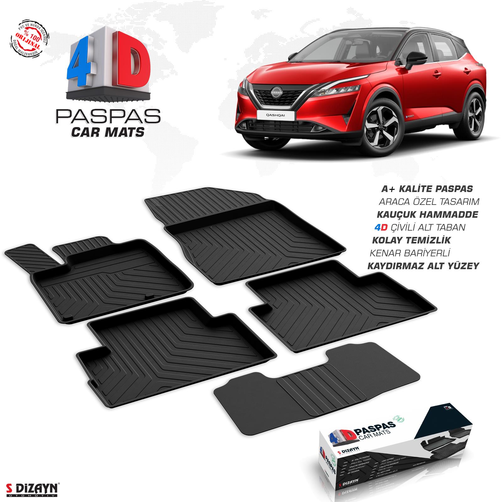 S-Dizayn Nissan Qashqai 3 E-Power Elektrikli 4D Havuzlu Paspas 2021-2024 A+Kalite