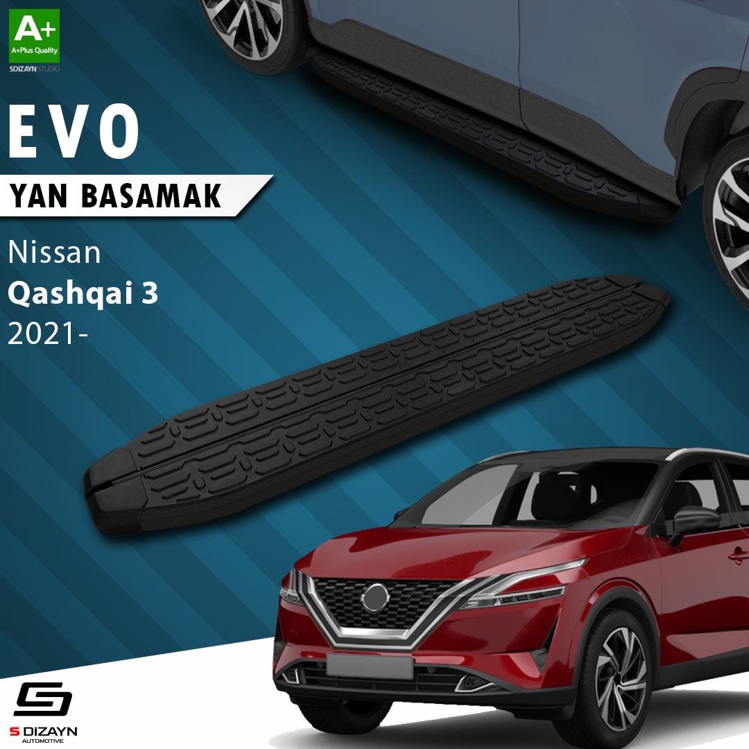 S-Dizayn Nissan Qashqai 3 Evo Siyah Yan Basamak 173 Cm 2021 Üzeri A+ Kalite