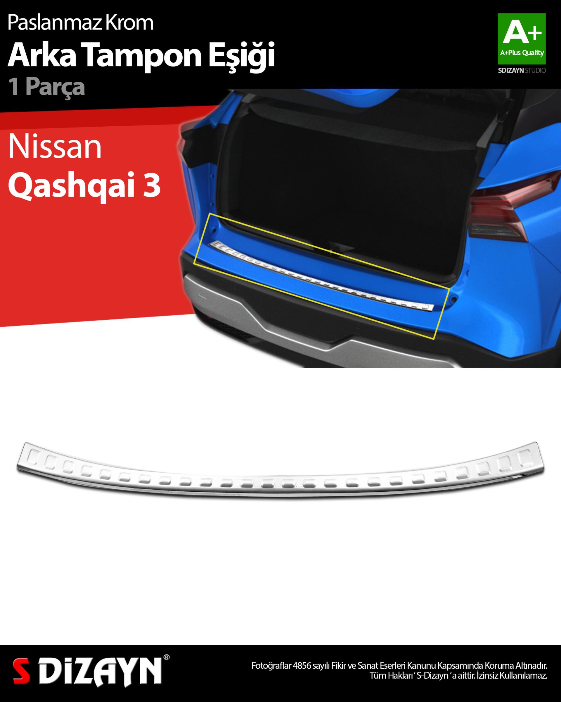 S-Dizayn Nissan Qashqai 3 Krom Arka Tampon Eşiği 2021 Üzeri