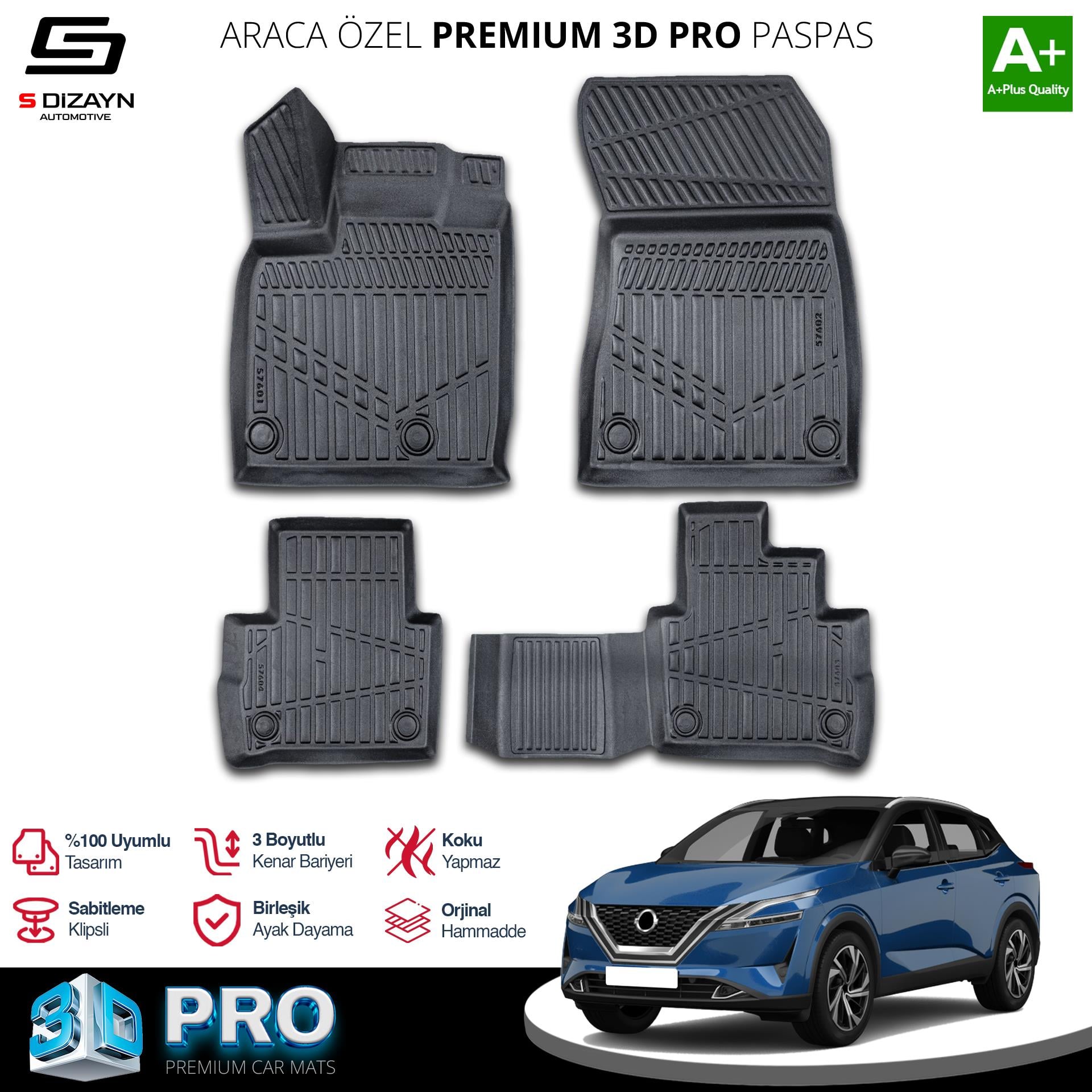 S-Dizayn Nissan Qashqai 3D Pro Havuzlu Paspas 2021 Üzeri A+ Kalite