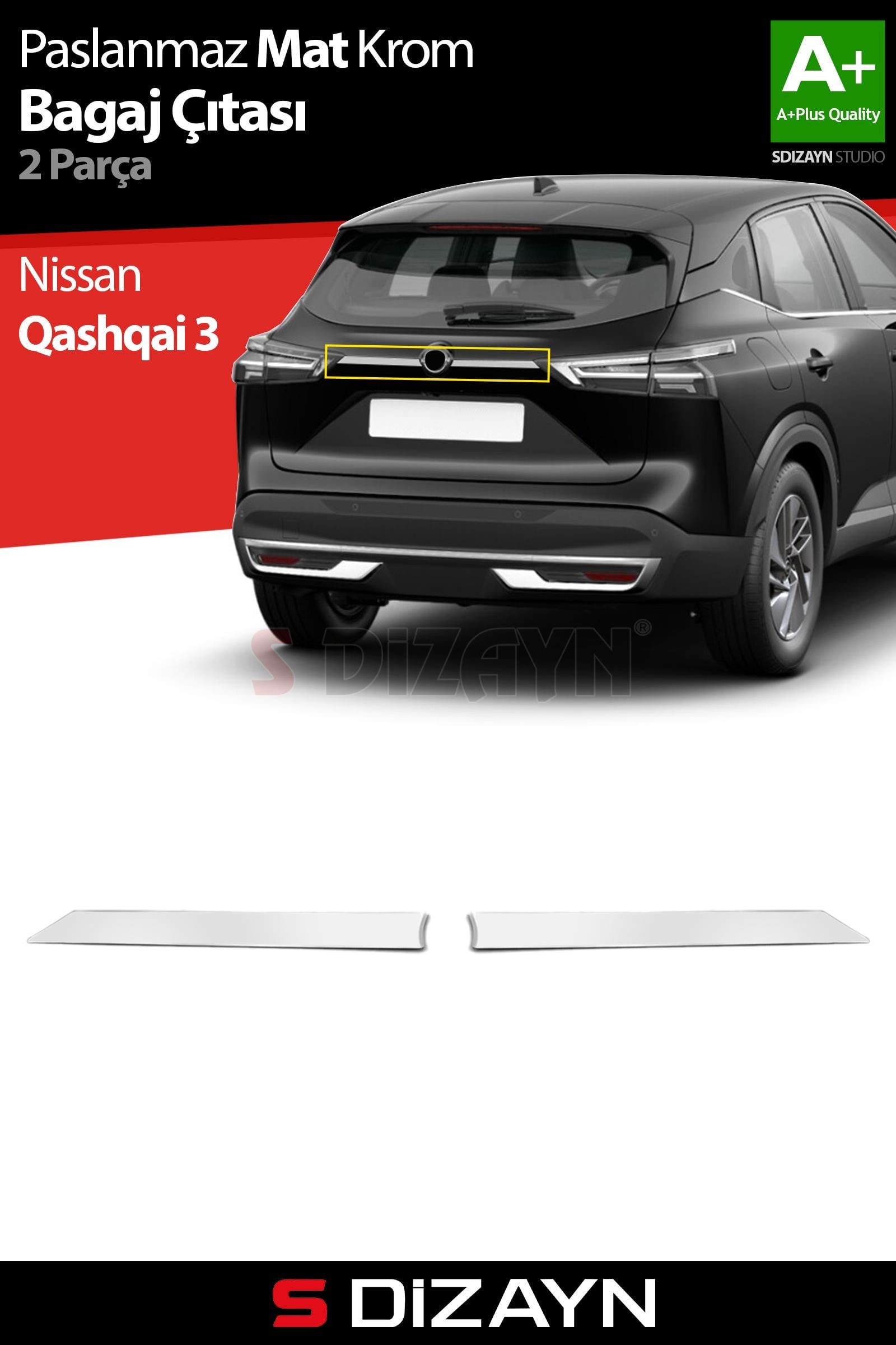 S-Dizayn Nissan Qashqai Krom Bagaj Çıtası 2 Prç. 2021 Üzeri A+ Kalite (Mat Krom)