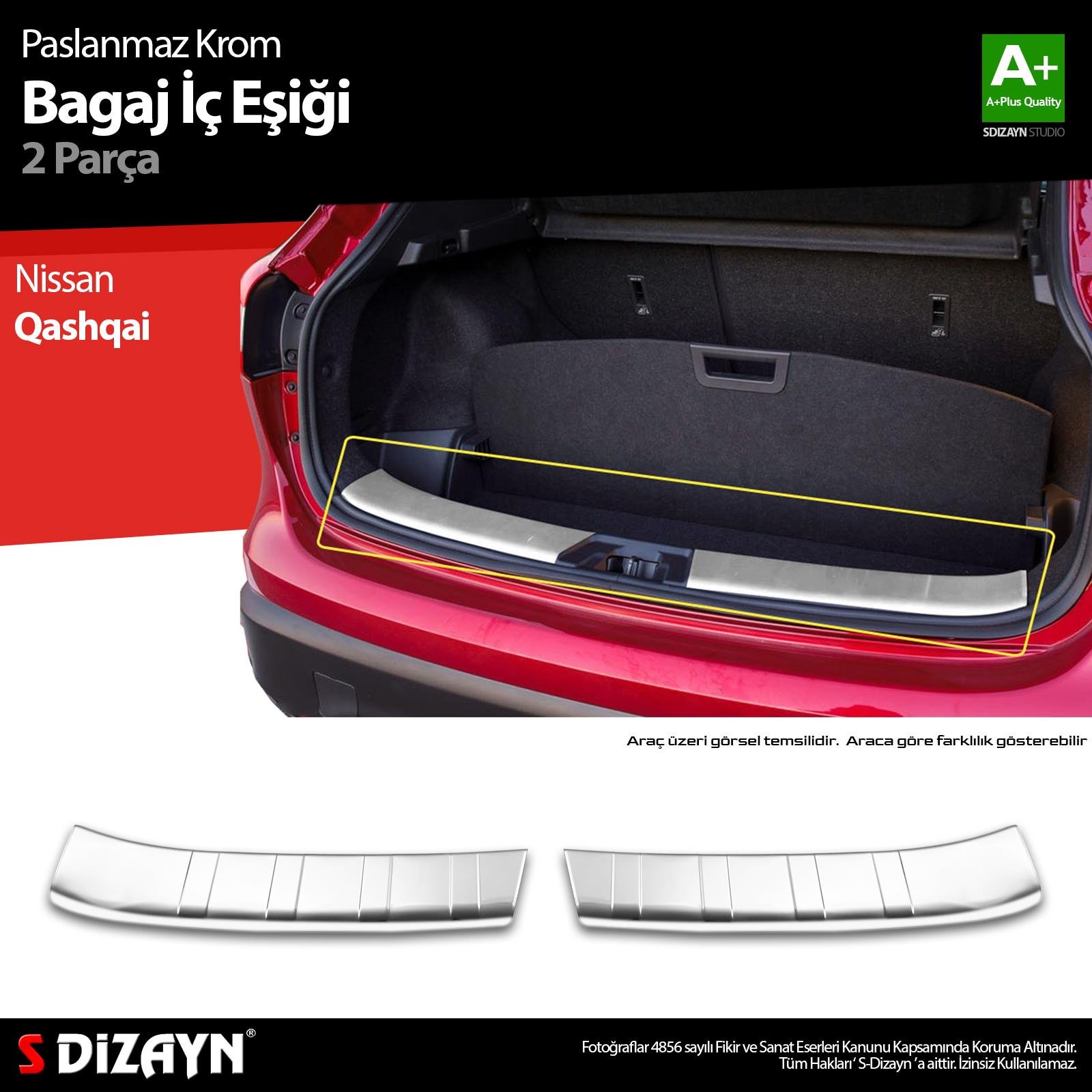 S-Dizayn Nissan Qashqai Krom Bagaj İç Eşiği 2 Prç. 2017-2021 A+ Kalite