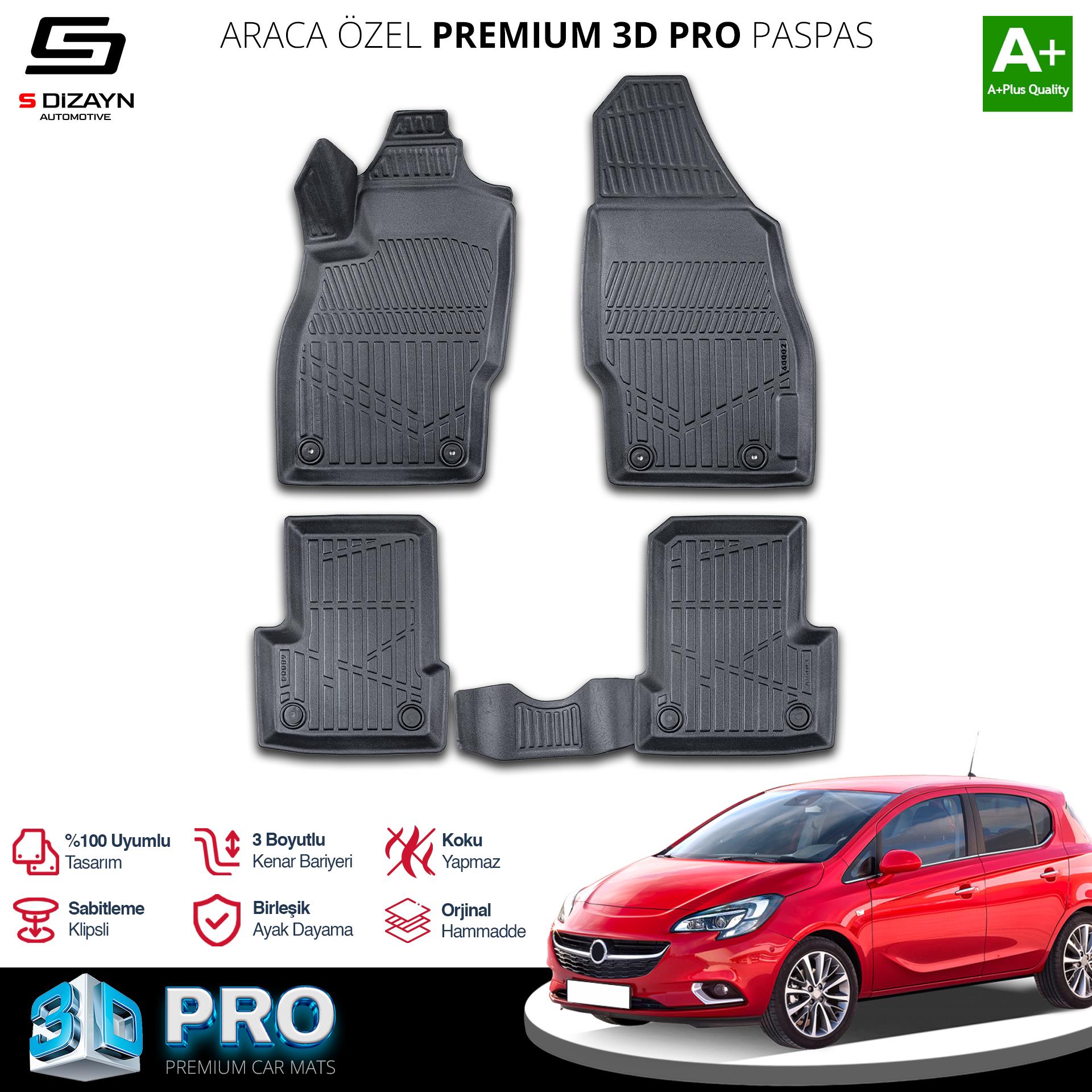 S-Dizayn Opel Corsa E 3D Pro Havuzlu Paspas 2014-2019 A+ Kalite