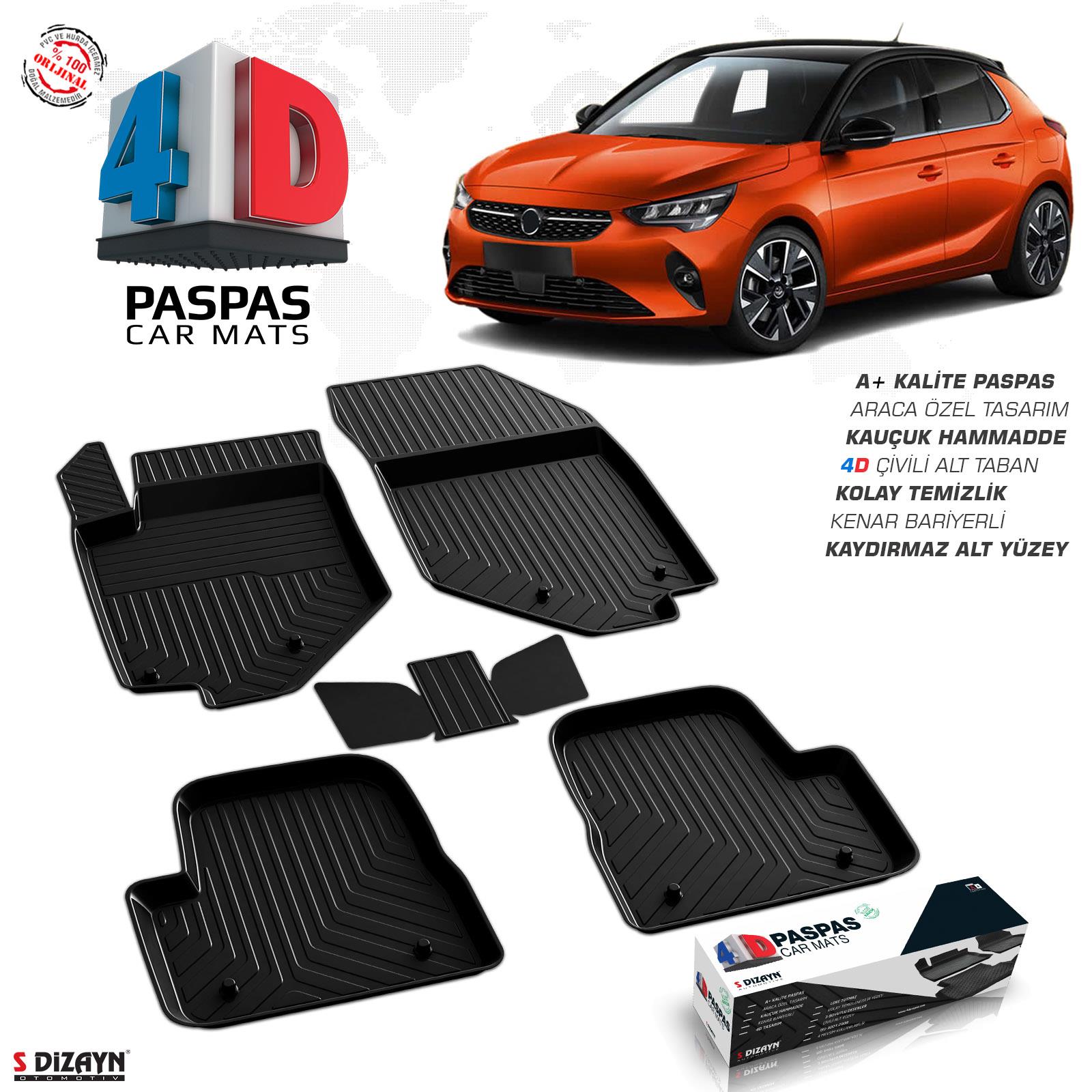 S-Dizayn Opel Corsa F 4D Havuzlu Paspas 2019 Üzeri A+Kalite