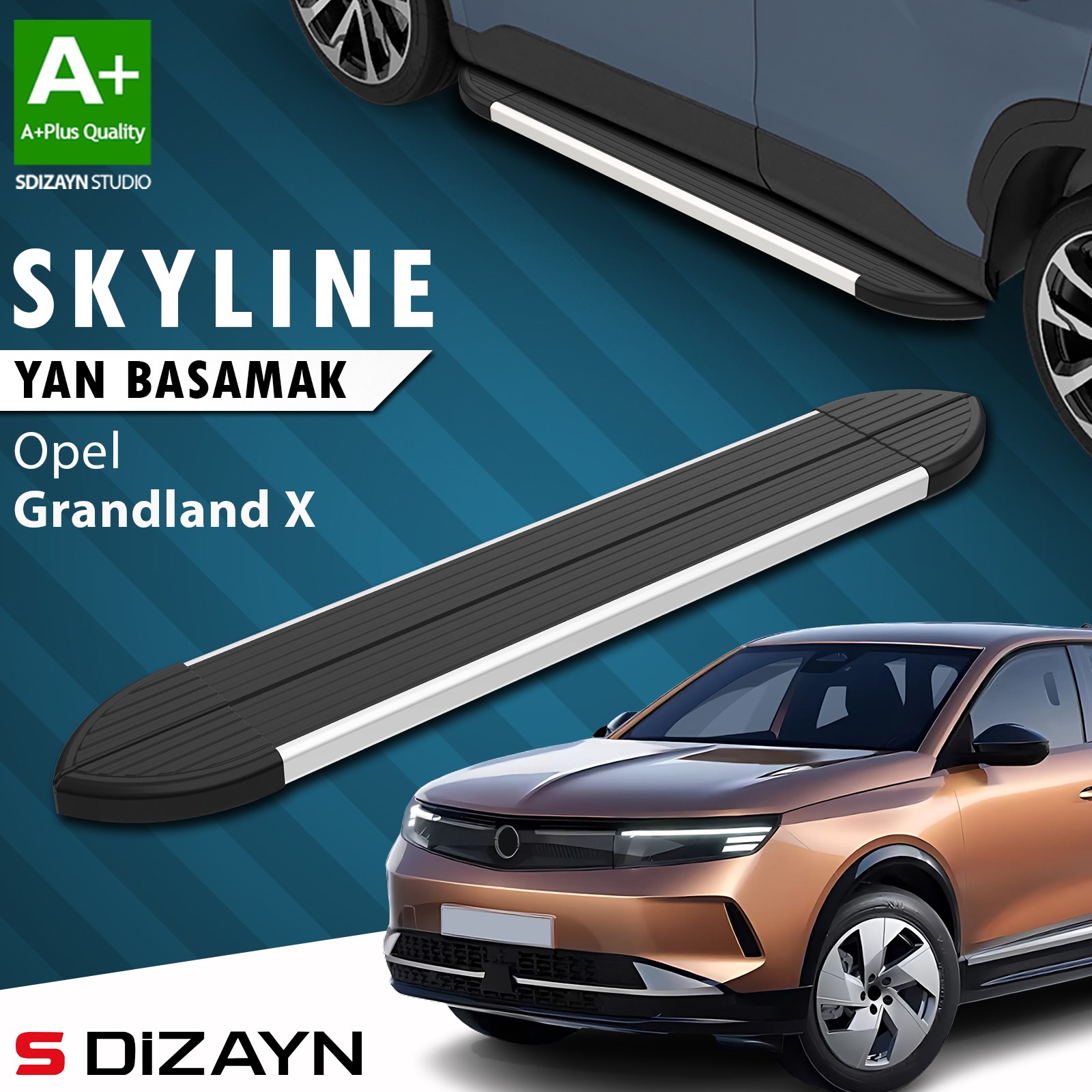 S-Dizayn Opel Grandland 2 Elektrikli Skyline Aluminyum Yan Basamak 193 Cm 2024 Üzeri A+ Kalite